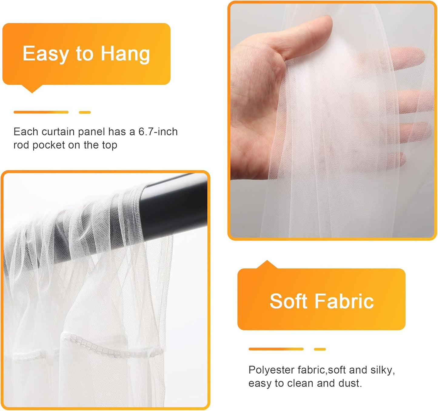 Fomcet Ivory Tulle Backdrop Curtains with Lights String 10FT X 8FT Sheer Curtain with Lights Tulle Curtains Backdrop for Wedding Birthday Party Baby Shower Photo Shoot (2 Panels 5x8FT)