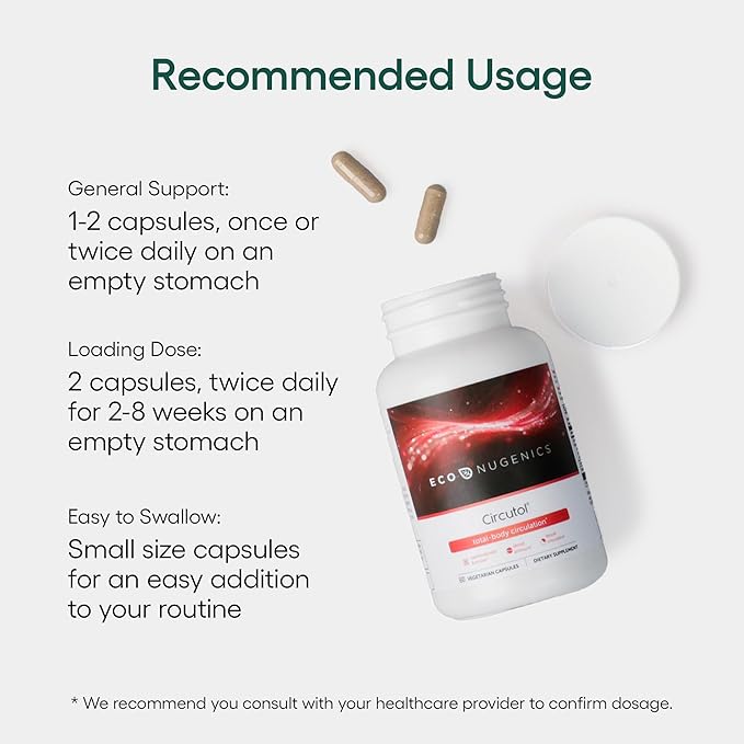EcoNugenics Circutol: Heart & Blood Pressure Supplement with Nattokinase, L-Carnitine, Hawthorn Berry Extract, Cordyceps & Reishi Mushrooms – Healthy Blood Flow & Nitric Oxide Support – 60 Capsules