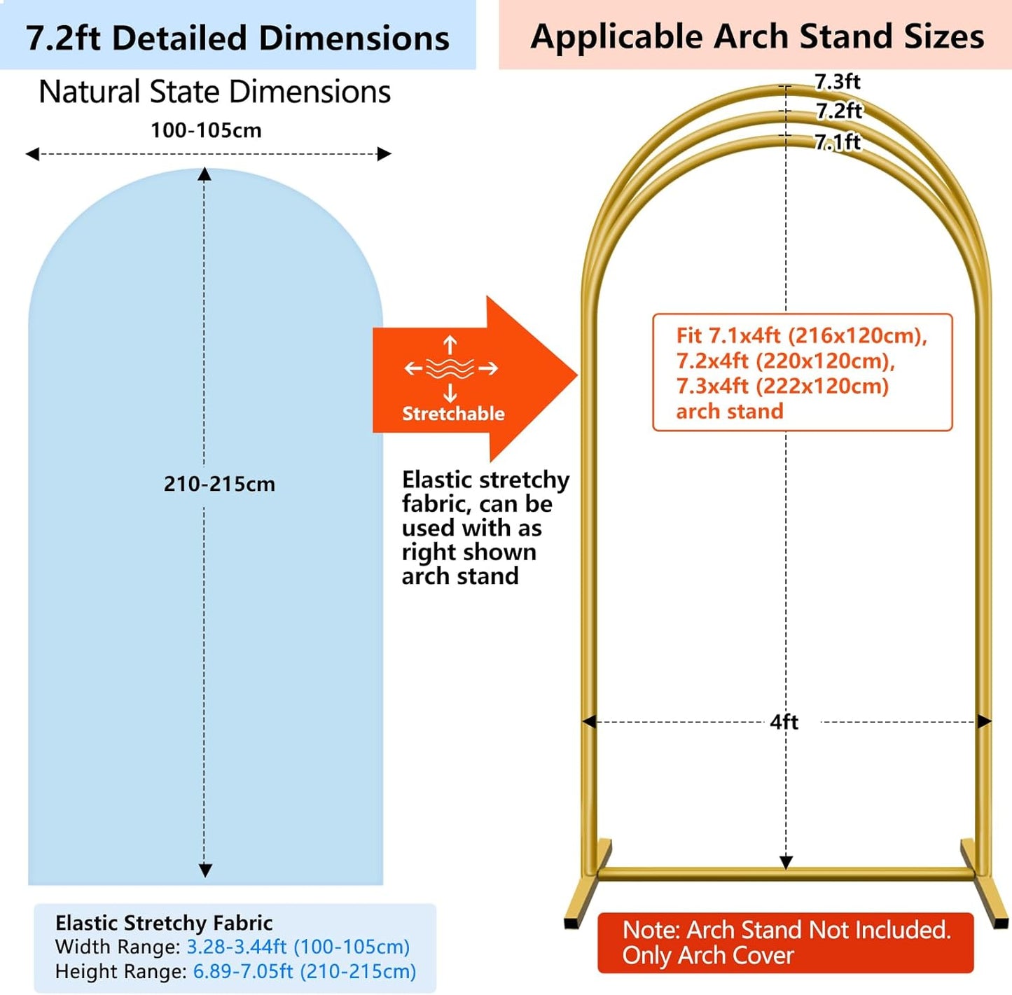 HEMMOTOP 7.2 ft Blue Arch Backdrop Cover (No Arch Stand), Spandex Arch Covers Stretchy Backdrop for Balloon, Wedding, Birthday Party, Baby Shower, Banquet Arch Decoratio