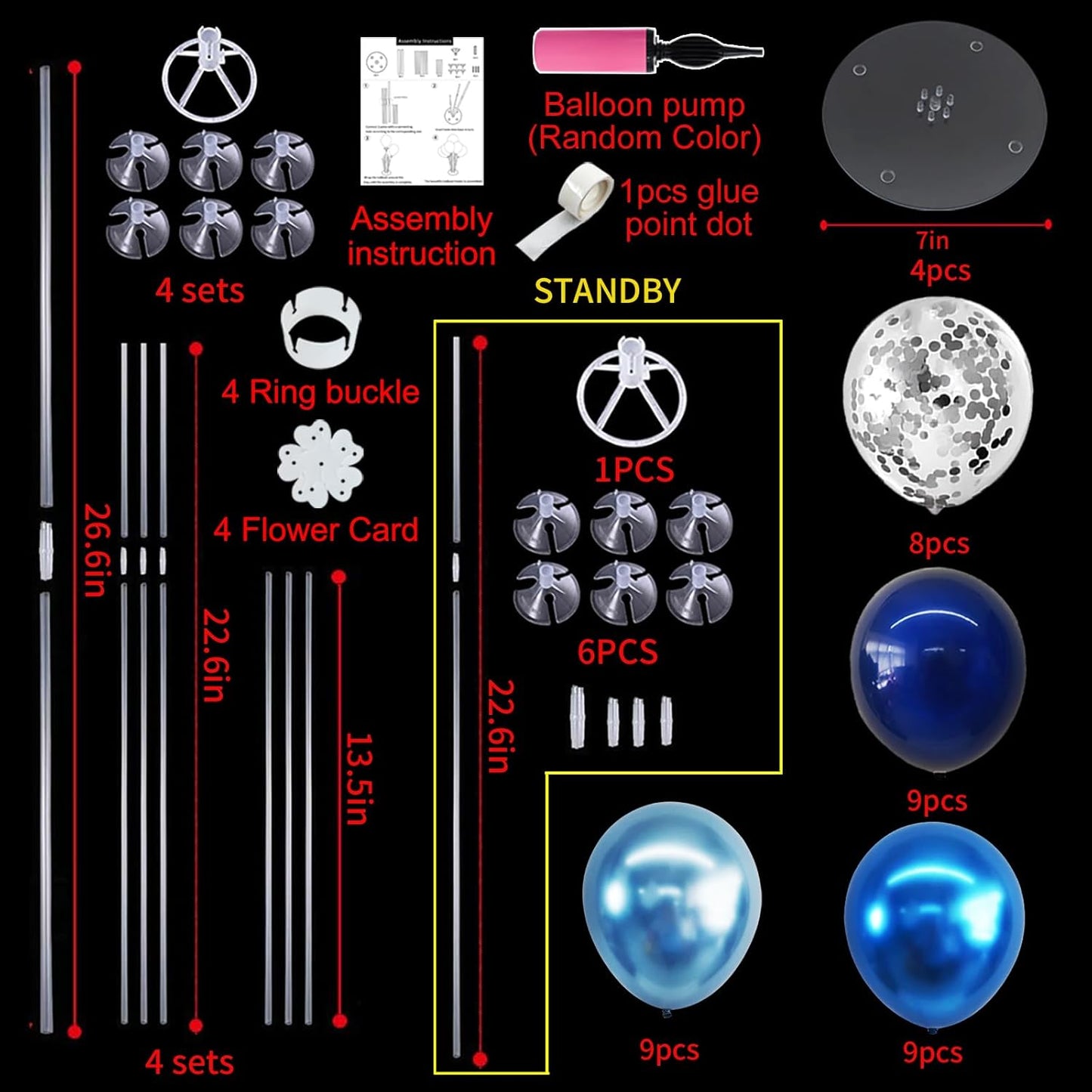 TONIFUL 4 Set Metallic Blue Silver Balloon Stand Centerpiece Table Decorations for Men's Birthday,Father's Day Retirement,Blue Party Decoration,Graduation Decorations 2025,Baby Shower