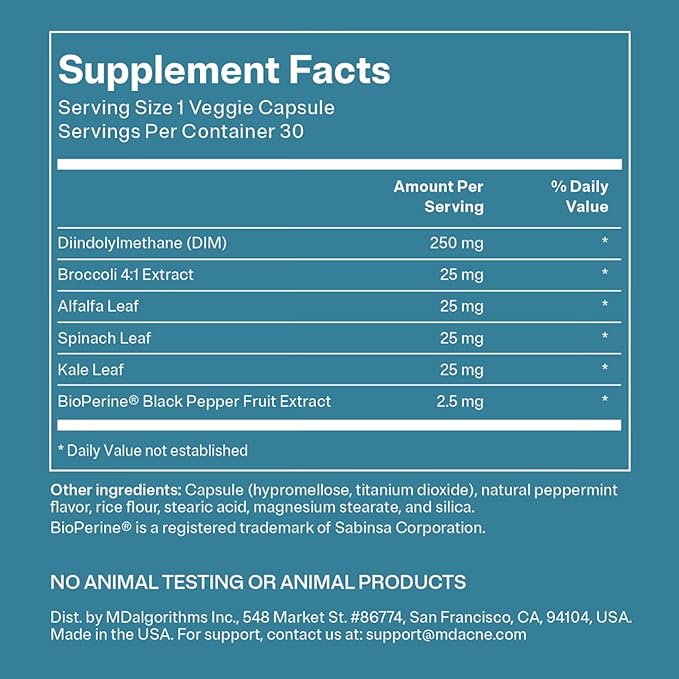 MDacne DIM Skin Clearing Supplements (90 Capsules) - for Acne Treatment, Estrogen Balance, Hormone Menopause Relief & Bodybuilding, Cruciferous Extract & Bioperine - Dermatologist Formulated (3 Pack)