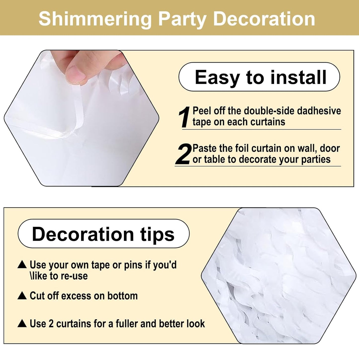 4 Pack Macaron White Wave Foil Fringe Curtain Backdrop, 3.28Ft x 8.2Ft Metallic Tinsel Foil Fringe Streamer Curtains for Photo Booth, Mother's Day, Easter, Birthday, Wedding Party Decoration