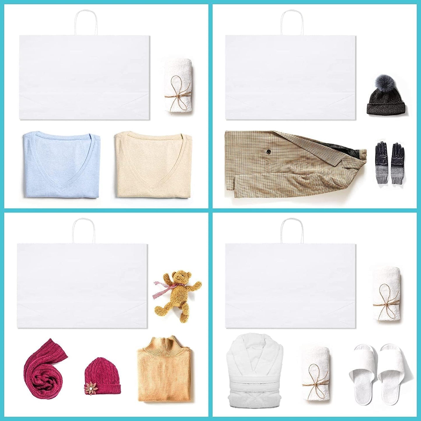 GSSUSA 16x6x12 Inches Large Paper Bags with Handles, 200Pc White Paper Gift Bag, Recyclable Shopping Bags Kraft Paper Bag for Small Business, Party Favor, Craft Bag for Boutique