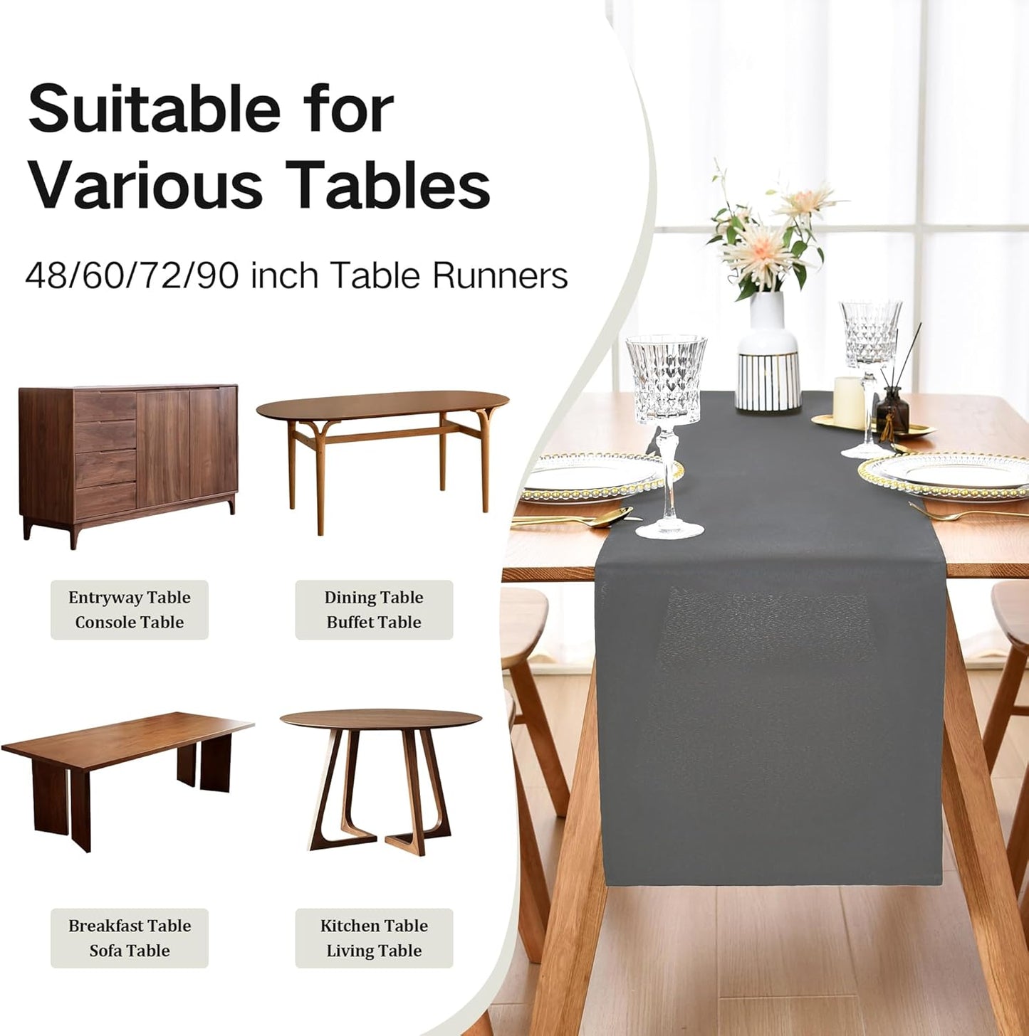 Farmhouse Grey Table Runner Dining Table Runners 72 Inches Long Coffee Table Runner for Dresser Living Room Bedroom Holiday Party Banquet 12X72 Inch