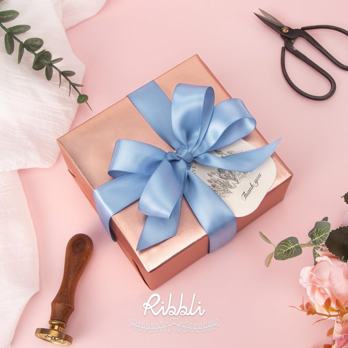 Ribbli Dusty Blue Satin Ribbon,Double Faced Satin 1 inch x Continuous 25 Yards,Use for Bows Bouquet,Gift Wrapping,Wedding Decoration,Floral Arrangement