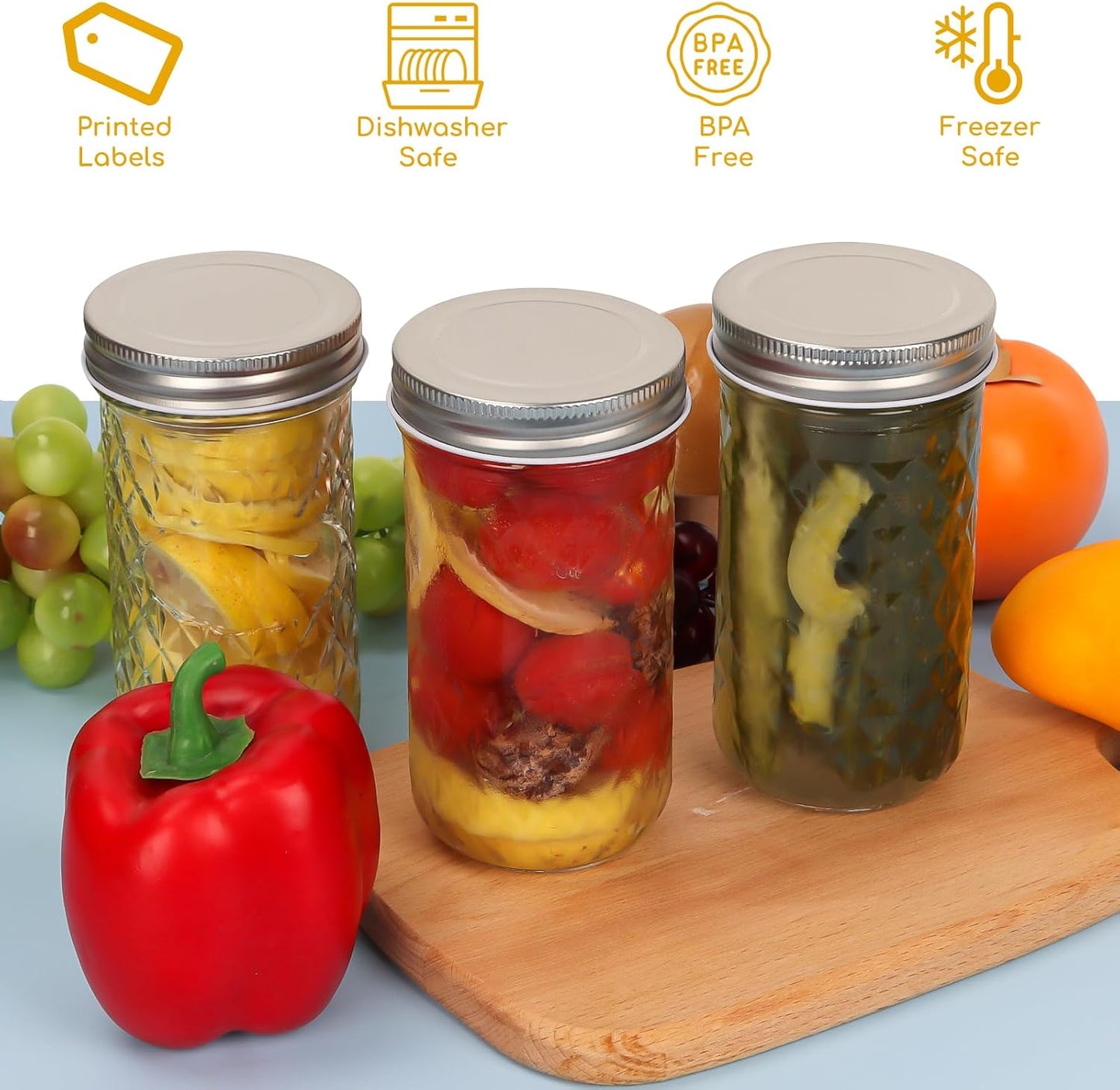 CycleMore 15 Pcs 12oz Mason Jars With One Piece Silver Metal Lids, Canning Jars Glass Regular Mouth Jar for Honey, Jam, Jelly, Wedding Favors, Kitchen Food Storage