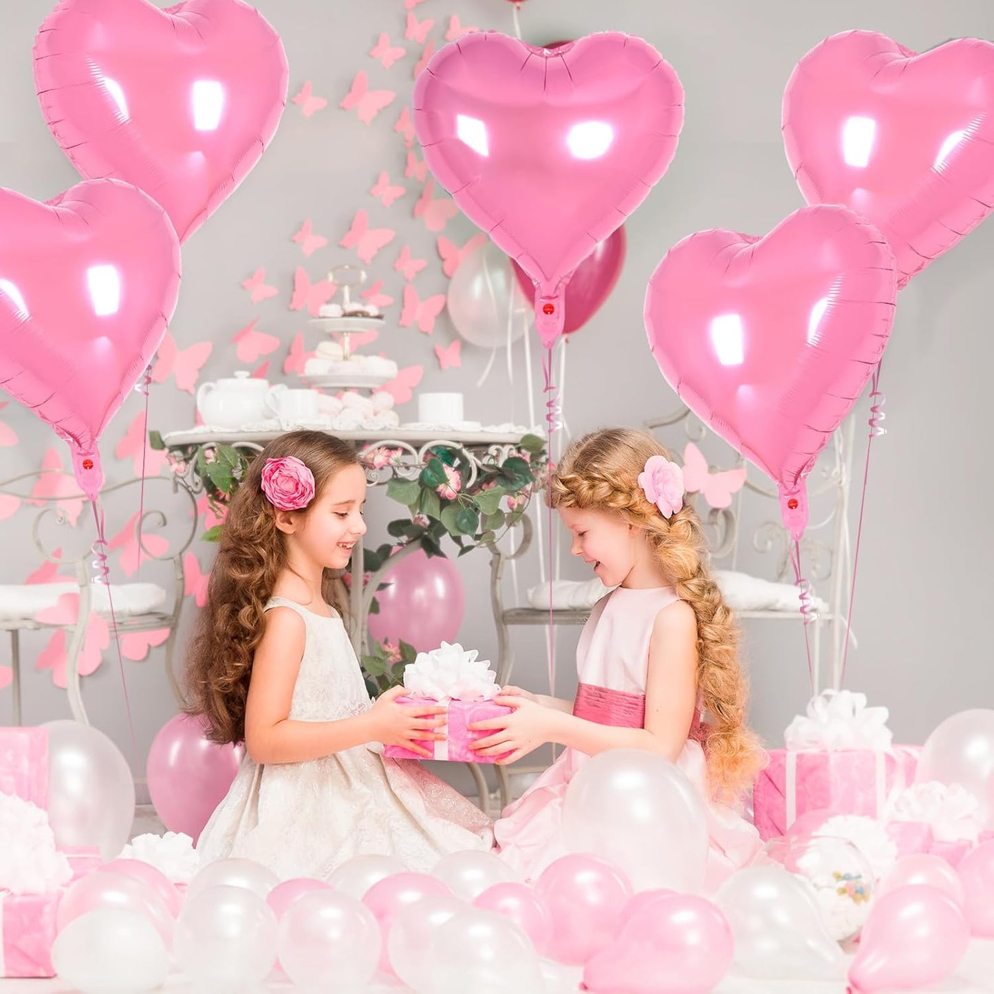 24 Pcs Pink Heart Balloons,18 inch Heart Shape Foil Balloons Love Balloons Valentine Balloons for Birthday Party Wedding Engagement Party Baby Shower Valentine Day Decorations (Pink)
