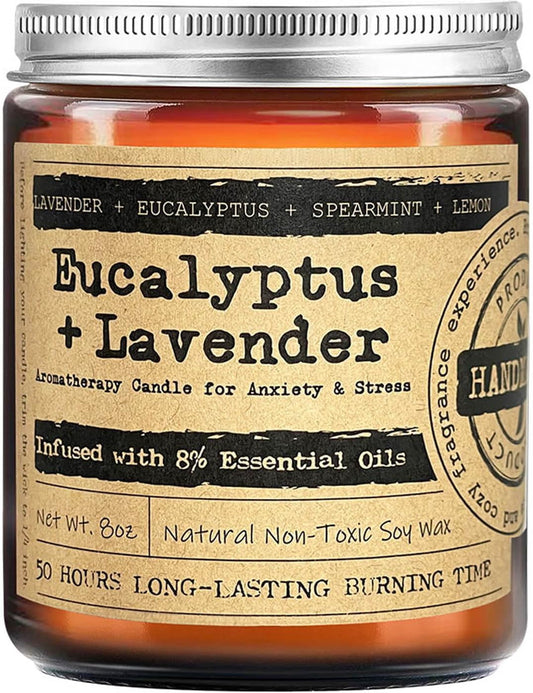 KOTKAS Lavender Eucalyptus Scented Candles - 8oz Natural Scented Soy Candles Non Toxic, Aromatherapy Eucalyptus Lavender Candles Gifts for Women Bath Relaxing Calming Soothing Relaxation Stress Relief