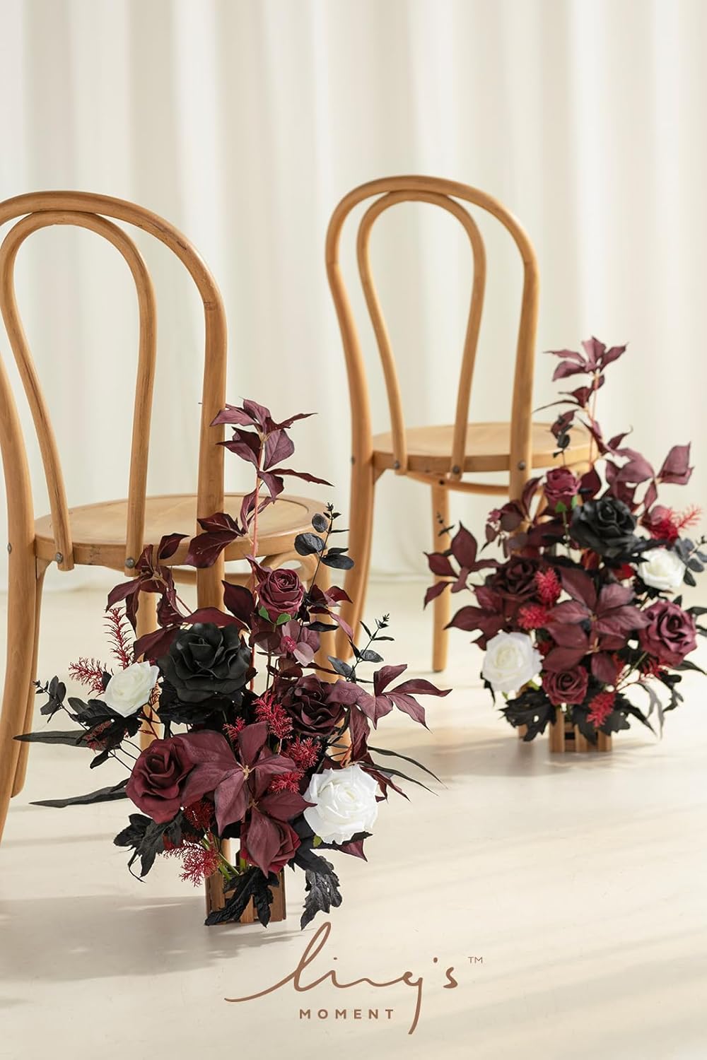 Ling's Moment 17.5" Tall Free Standing Artificial Flowers Arrangements 4 pcs Wedding Aisle Runner Chair Decorations Black Burgundy for Ceremony Reception Rose Floral Party Outdoor Centerpieces