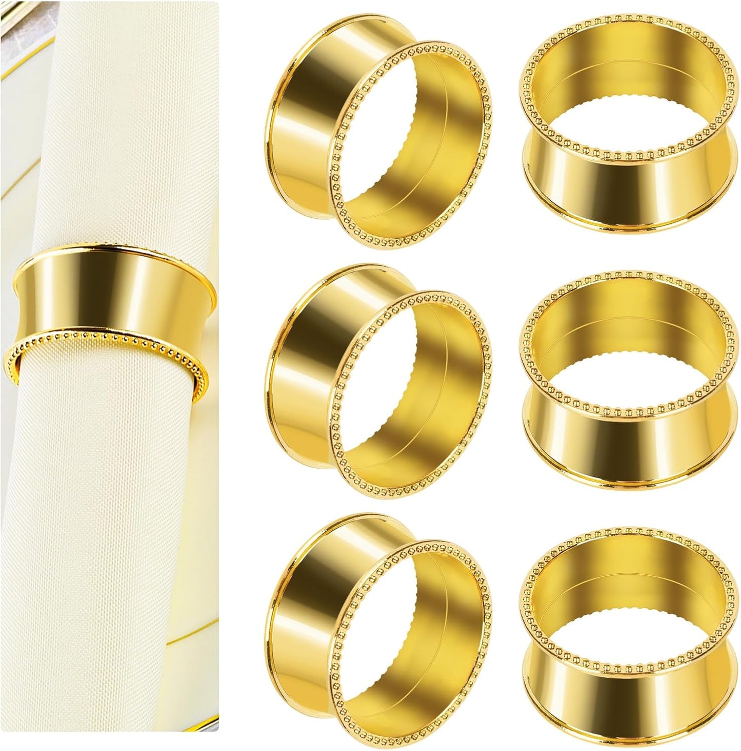 6 Pcs Stainless Steel Bead Side Napkin Rings Delicate Serviette Buckles (Gold)