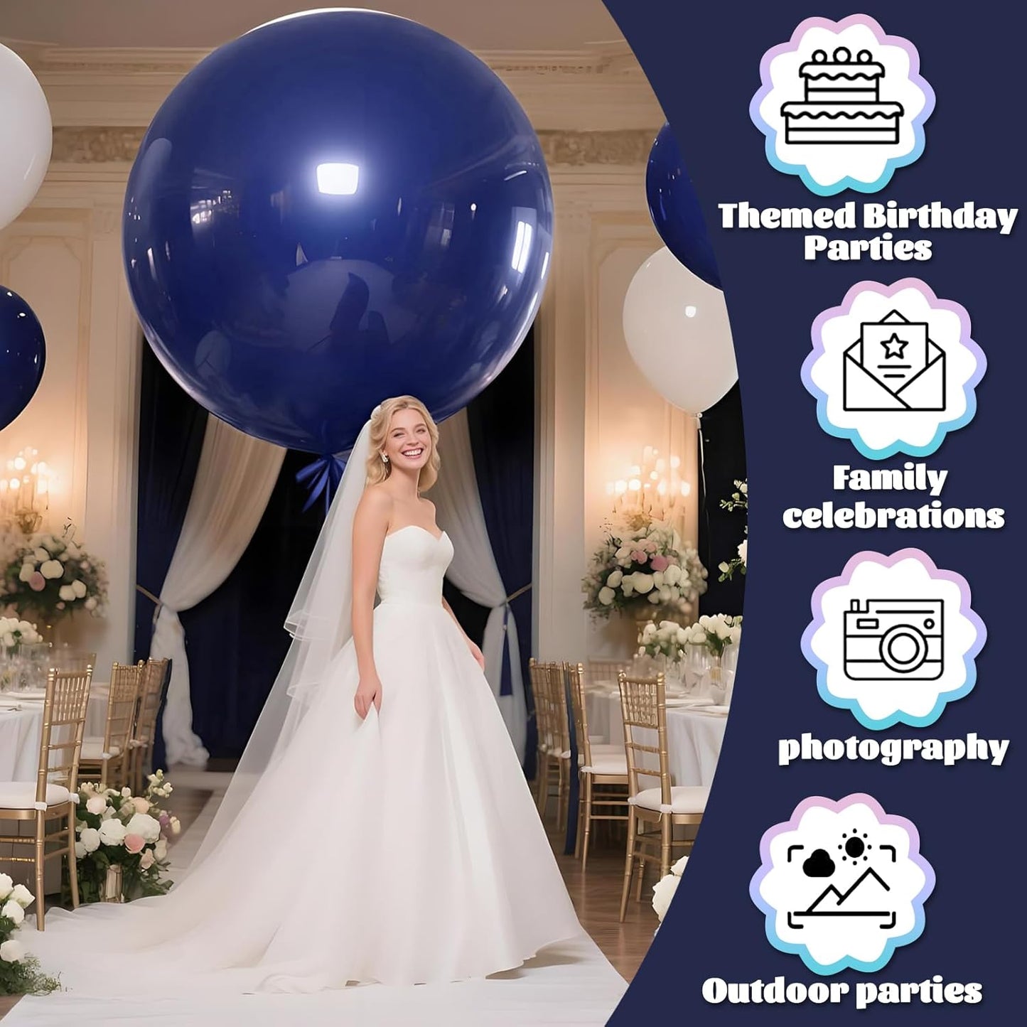 KAWKALSH Dark Blue Balloons 9pcs 36 Inch Extra Large Big Jumbo Giant Matte Navy Blue Latex Balloons for Graduation New Year Weddings Father's Day Baby Shower Birthday Party Decorations