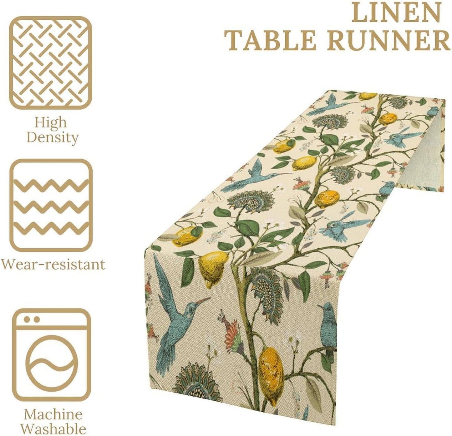 Table Runner with Flowers and Birds, Spring Plant Flowers Table Decoration Linen Table Runner Family Party Party Decorations 13x120 Inches