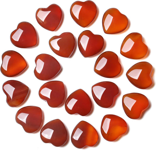 YATOJUZI 20PCS Red Carnelian Heart Healing Crystals Natural Red Carnelian Crystal Set Red Agate Love Stones Polished Stone Bulk Wholesale Mini Pocket Gemstones Reiki Energy Gifts for Women