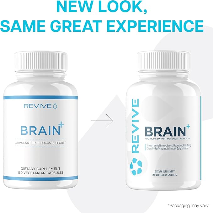 Revive MD Brain Supplements for Memory & Focus, Brain Plus - Stimulant Free Nootropic Supplement for Cognitive Health with Niacin, Vitamin B6 & B12, Acetyl-L-Carnitine HCL & Alpha-GPC- 150 Capsules