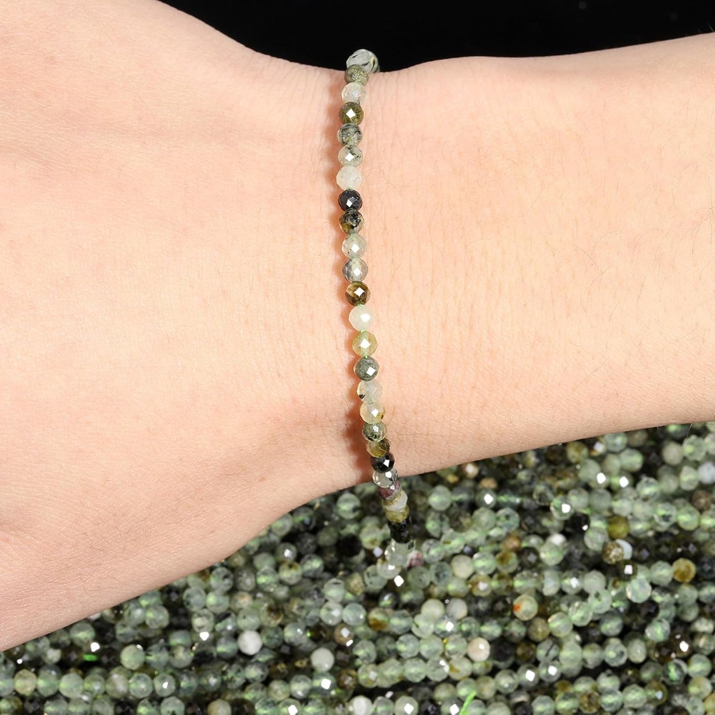 Song Xi 90pcs 4mm Natural Prehnite Gemstone Beads Faceted Round Loose Stone Beads for Jewelry Making