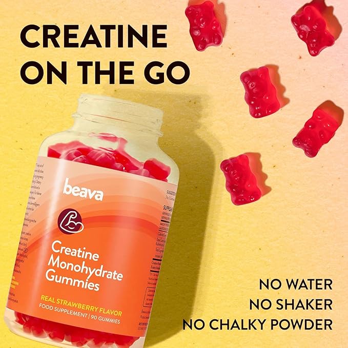 Creatine Monohydrate Gummies - Strawberry Flavored Creatine Monohydrate Gummies for Women & Men - Boosts Focus, Strength, and Muscle Gains - No Bloating, Vegan, Gluten Free- 180 Count - 2 Pack