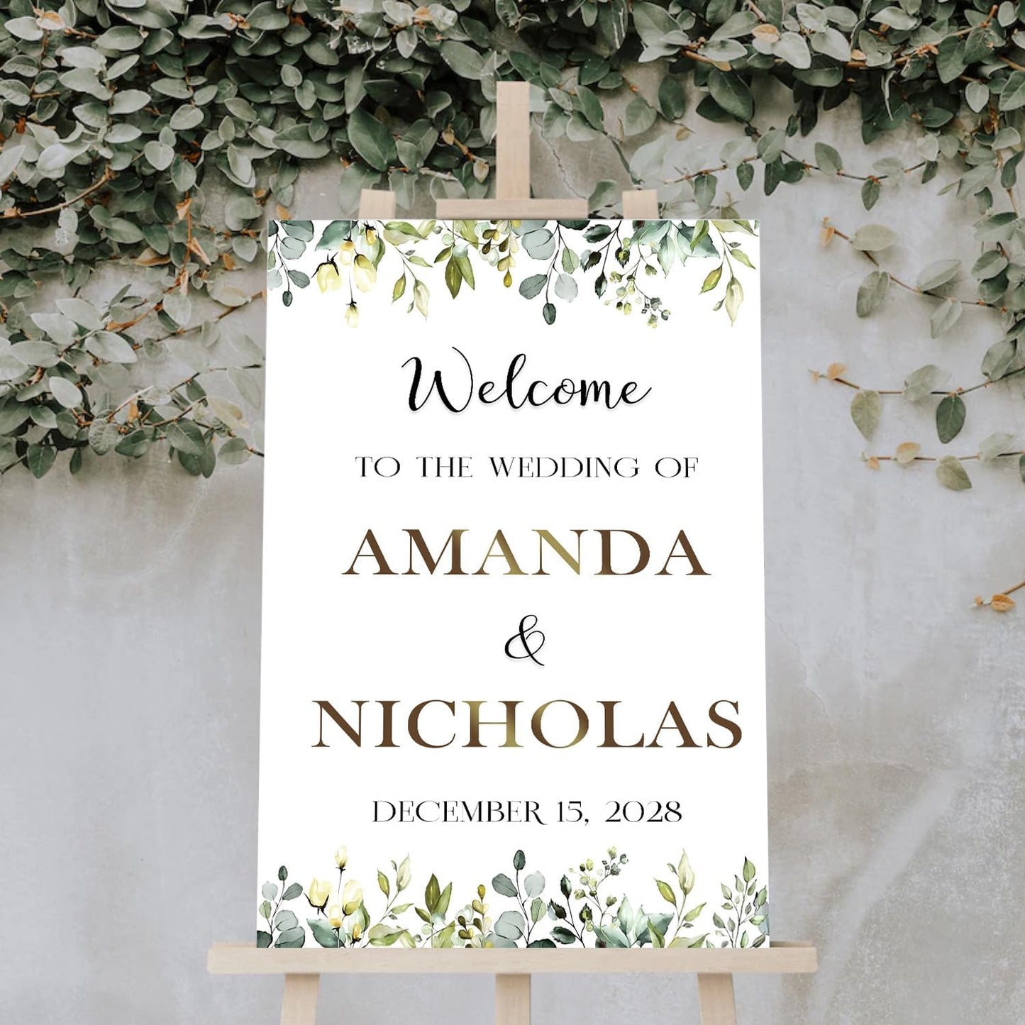 Welcome To Our Wedding Sign With Stand, Welcome Sign For Wedding Entrance, Greenery Floral Theme Wedding Sign Decoration, Reserved Signs For Wedding, Personalized Wedding Sign