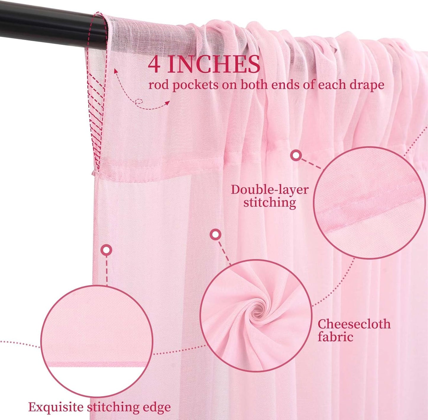 6 Panels Pink Ceiling Drapes for Wedding 5ftx30ft Ceiling Drapes Wedding Arch Draping Fabric Cheesecloth Sheer Curtain Romantic Ceiling Decorations for Weddings Party Banquet Ceremony Stage