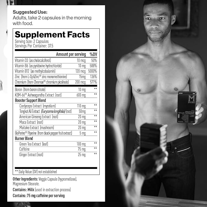 Mdrive Boost and Burn Testosterone Support Supplement and Fat Burner with Zinc, KSM-66 Ashwagandha, Advantra Z, 75 Capsules