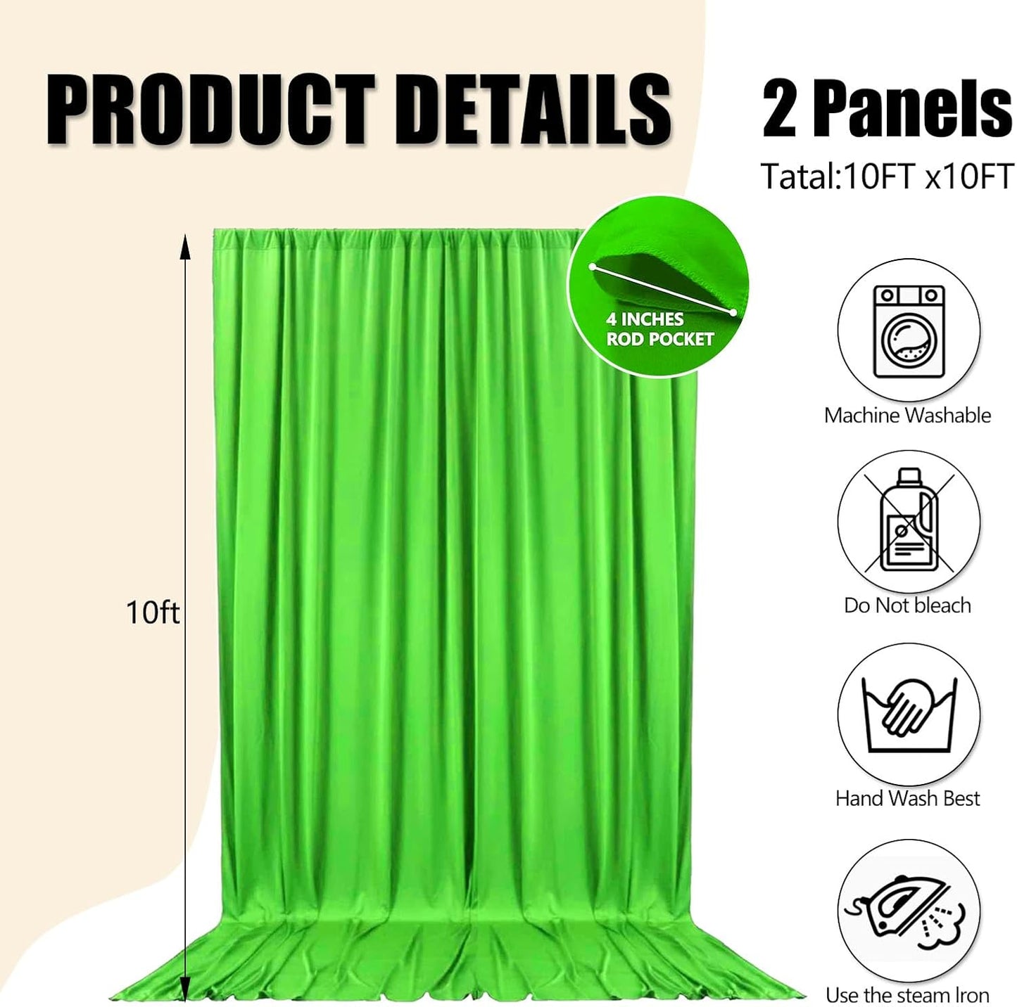 10ft x 10ft Emerald Green Backdrop Curtains for Parties, Fabric Satin Background Curtain with Rod Pockets for Weddings, Birthday, Baby Shower, Photography, Graduation Party Backdrop Drapes, 2 Panels