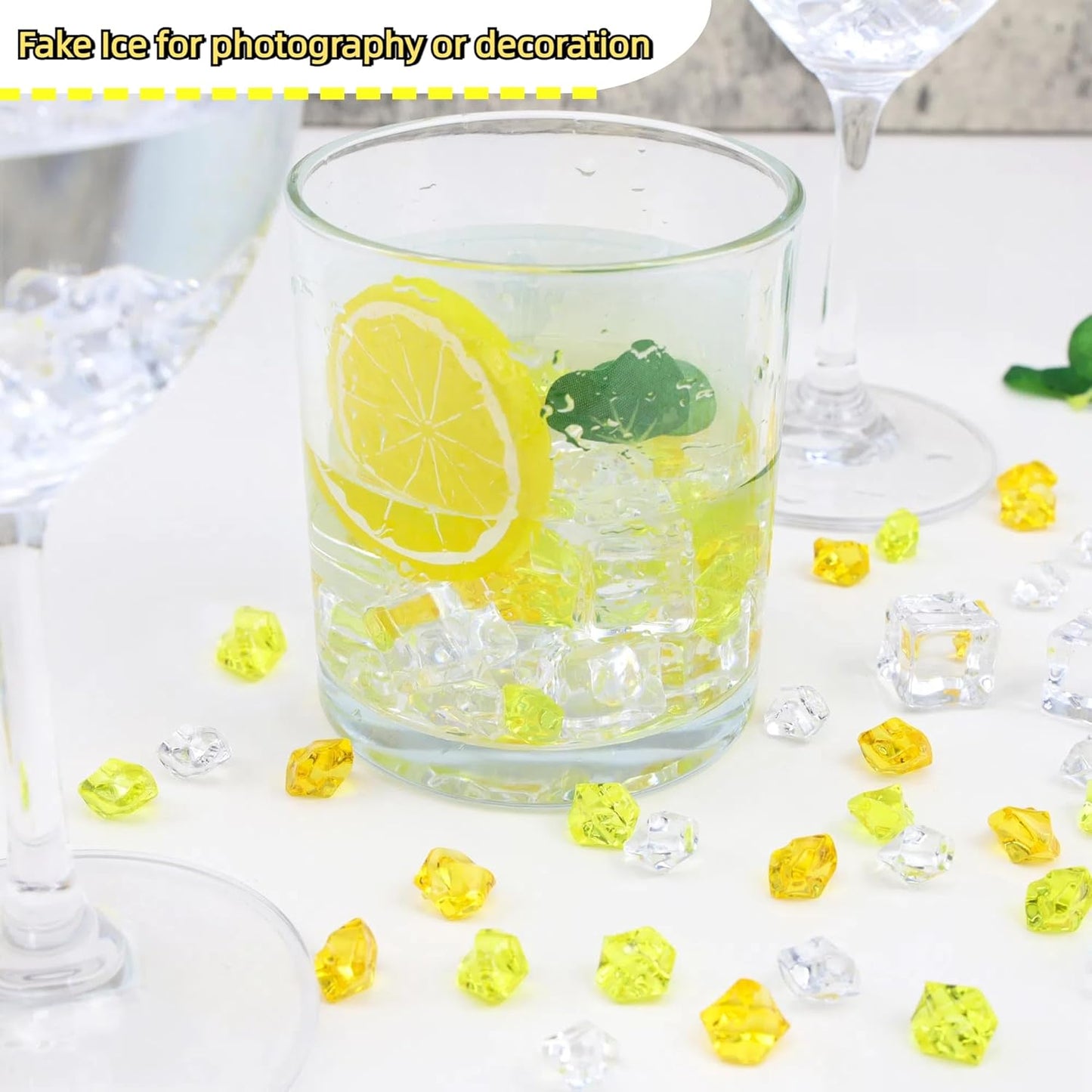 YATOJUZI 500pcs Fake Ice Cubes Yellow Assorted Acrylic Crushed Rocks Vase Fillers Plastic Diamonds Gems for DIY Party Wedding Centerpiece Table Scatter Prop Display 0.5" (Random Color)