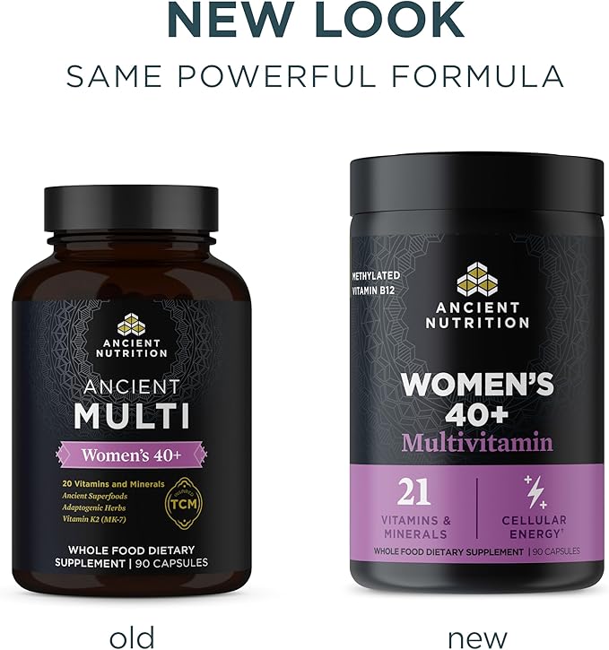 Ancient Nutrition Multivitamin for Women 40, Multi Vitamin and Immune Support with Vitamin D & C, 20 Vitamins and Minerals, Stress and Sleep Support, Supports Bone and Blood Health, 90 Capsules