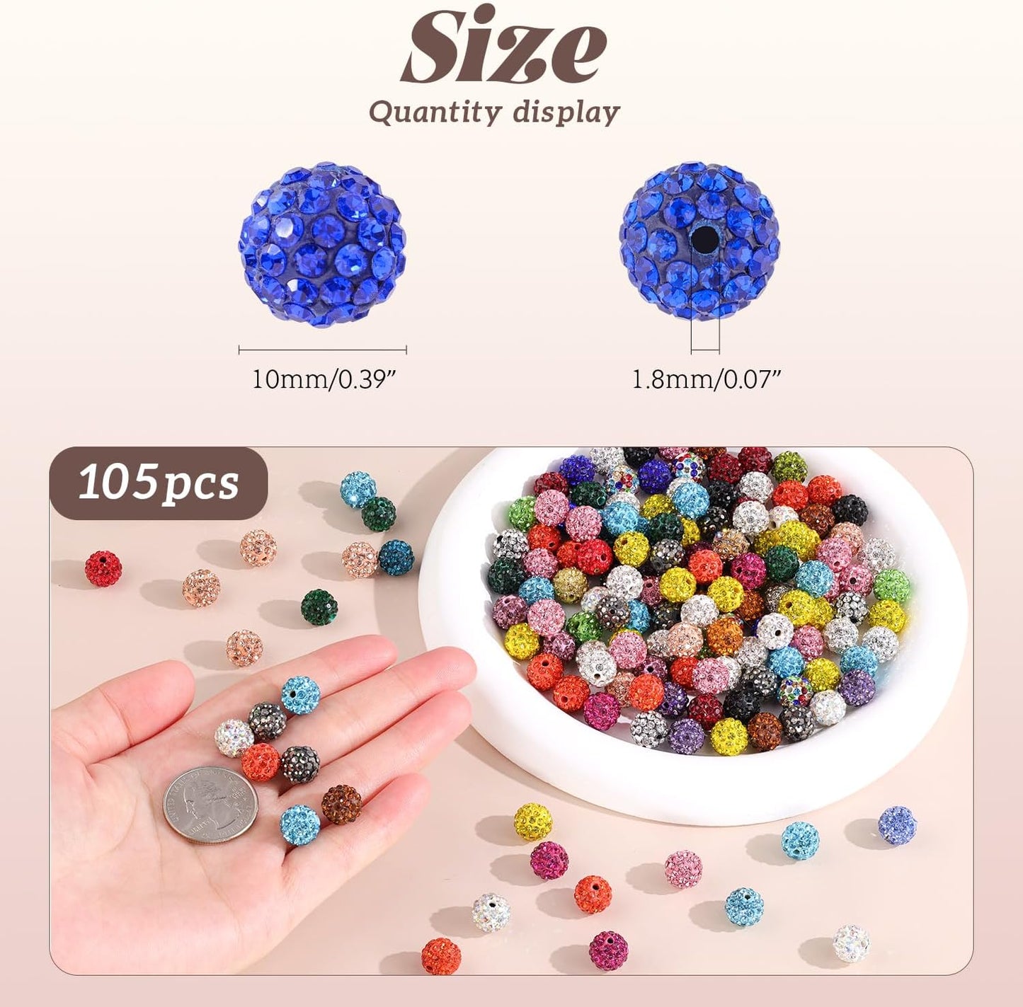 105pcs 10mm Rhinestone Beads for Jewelry Making, Dark Red Shiny Round Disco Ball Beads Bulk, Sparkle Crystal Clay Christmas for Bracelet Baseball Necklace Earring Crafting and DIY