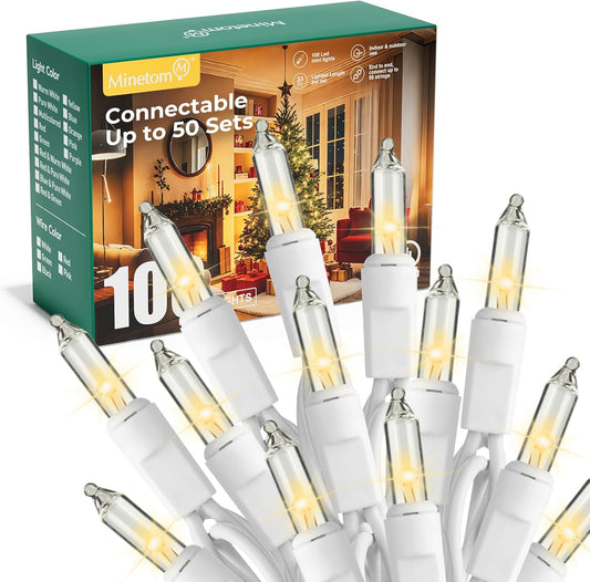 Minetom LED Clear White Christmas String Lights, 100 Count 33 Feet LED Christmas Lights Bulb, Christmas Decorations Indoor, Christma Tree Lights for Indoor Outdoor Xmas Wedding Party Festival