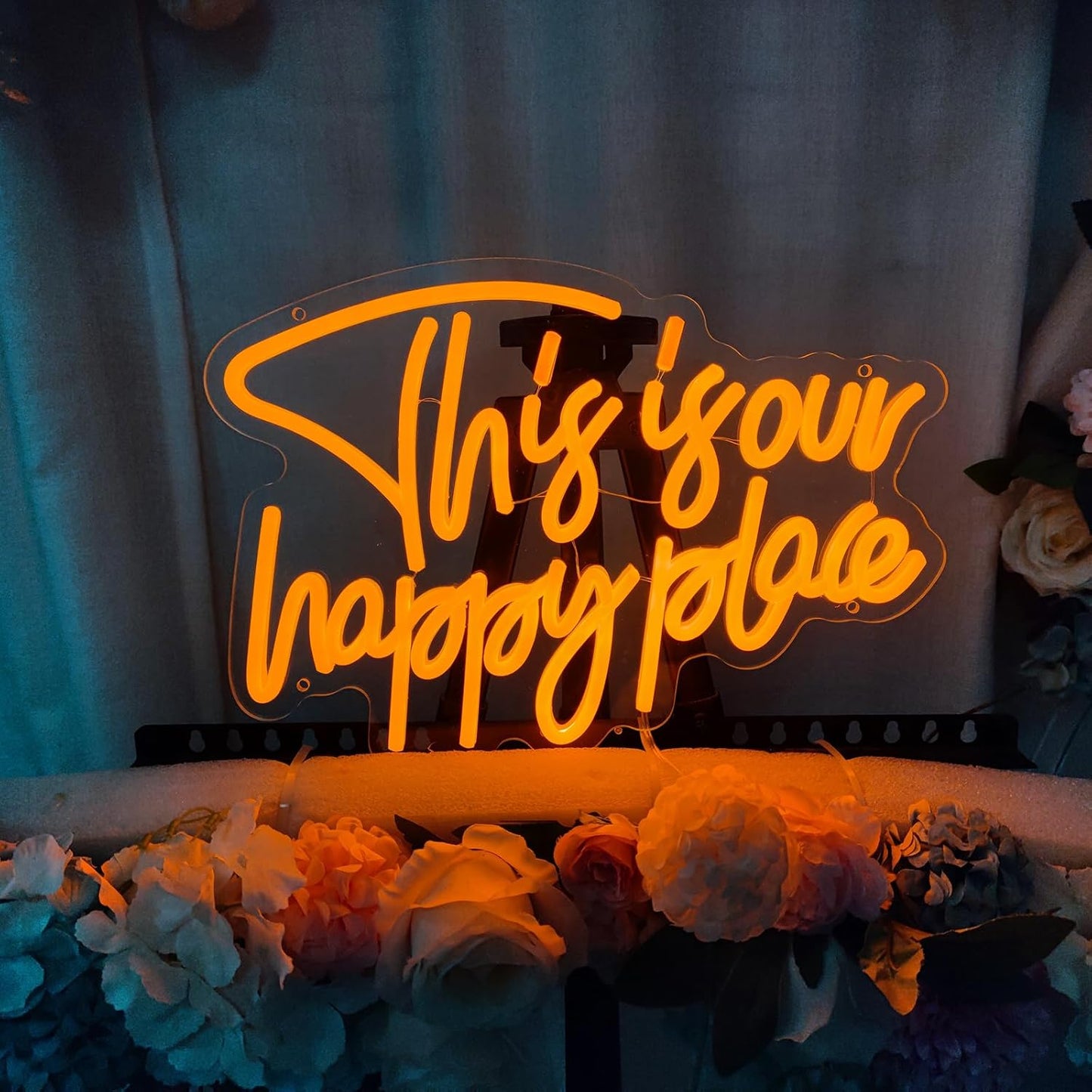 This is Our Happy Place Neon Signs for Wall Decor, My Happy Place LED Light Sign This is Our Place We Make The Rules Decor for Bedroom Man Cave Home Bar Birthday Party, 14.3" x 10"