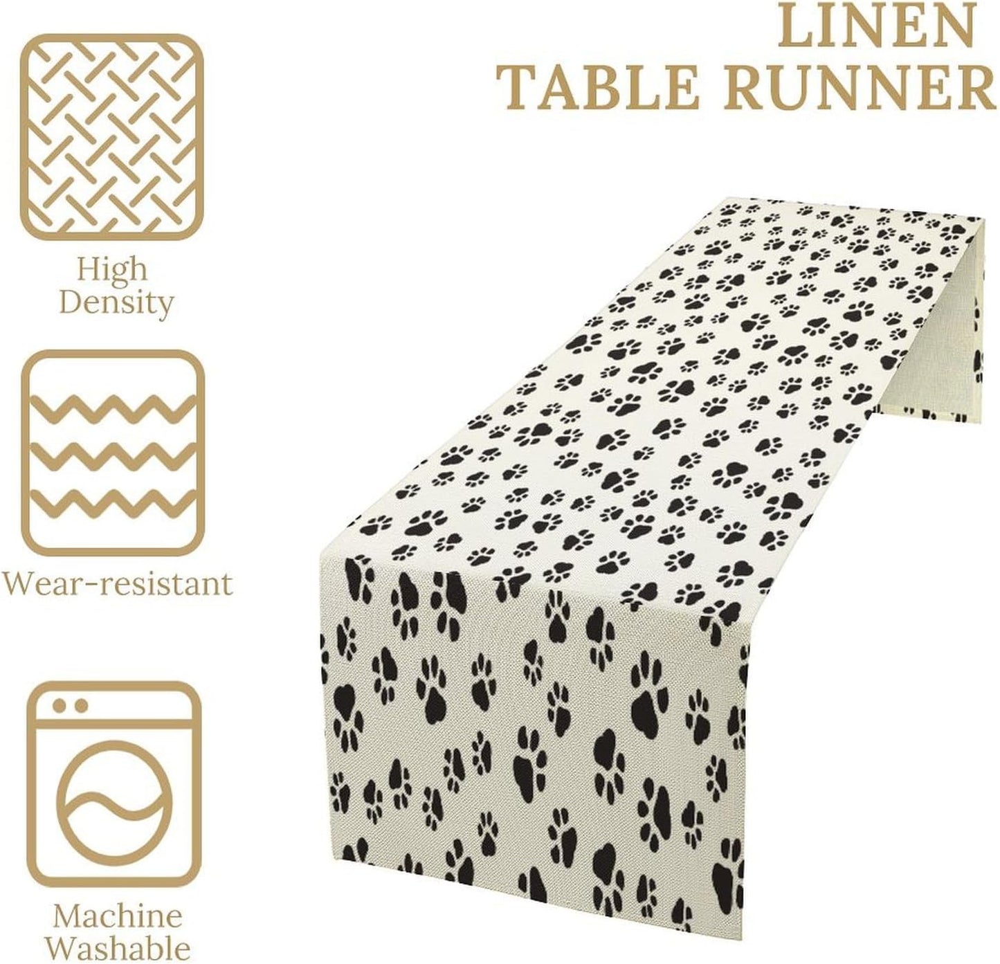 Dog Paws Table Runner,Cartoon Cute Black White Animal Footprints Abstract Tablecloth Burlap for Hotel Indoors Outdoor Dining Room Kitchen Home Decor,W13X L80 in
