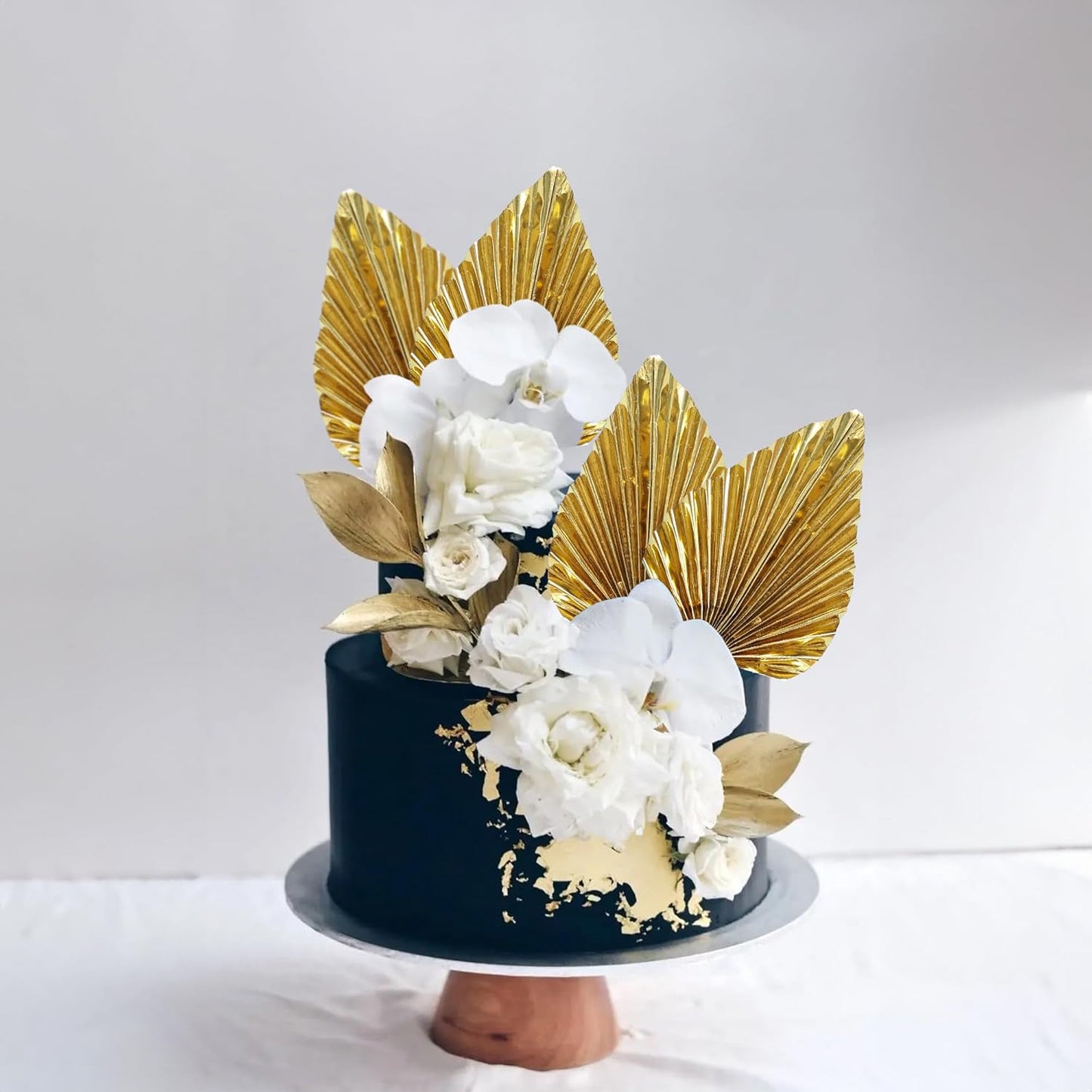 Gyufise 6Pcs Paper Palm Fan Cake Toppers Palm Spear Leaves Fan Cupcake Toppers Cake Insert Decorations Craft DIY Cake Bakeware Decoration for Birthday Party Wedding Party Decor Supplies Light Gold