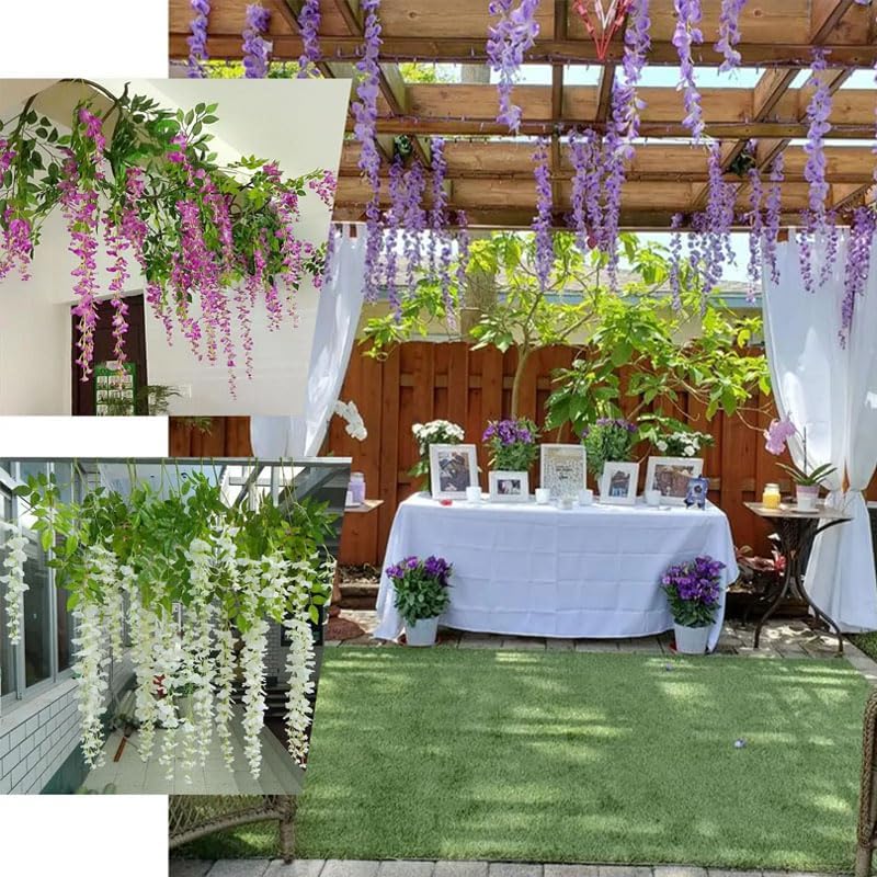 12 Pack Purple Wisteria Hanging Flowers Garland, 3.77 Feet Artificial Flower Vines, Fake Wisteria, Artificial Vines Hanging Garland for Backdrop Outdoor Yard Garden Decor