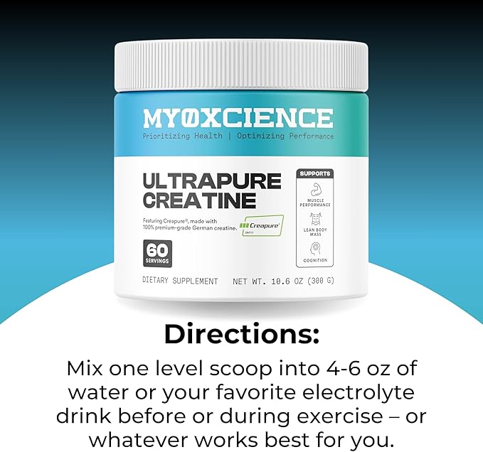 MYOXCIENCE UltraPure Creatine | Featuring Creapure | Supports Muscle Performance, Cognition and Lean Body Mass | 60 Servings