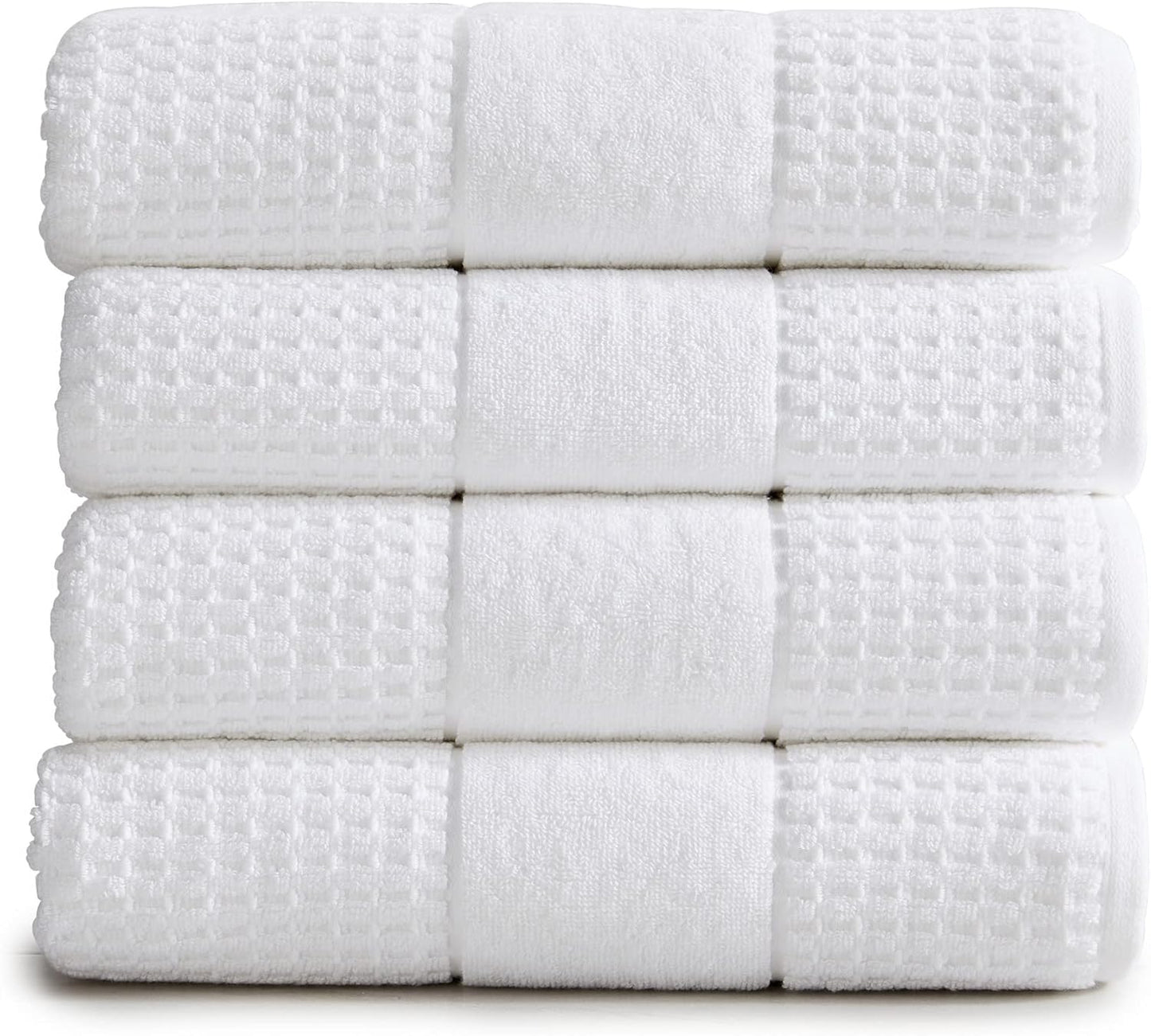 100% Cotton Super Soft Luxury Bath Towel Set | Quick-Dry and Highly Absorbent | Waffle Textured | 550 GSM | Includes 4 Bath Towels | Harper Collection (White)