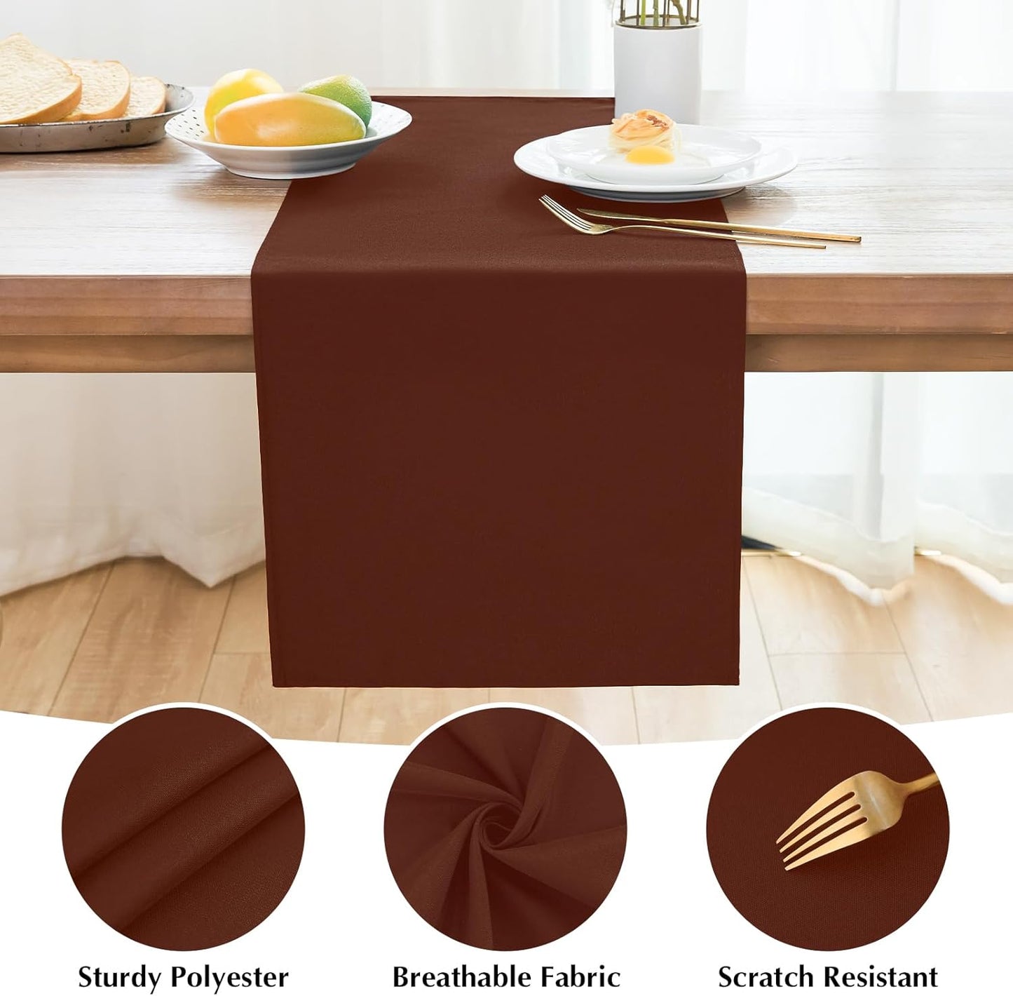 2 Pack Chocolate Table Runner 12 x 60 Inch Solid Color Farmhouse Runners Coffee Table Dresser for Daily Party Home Decoration