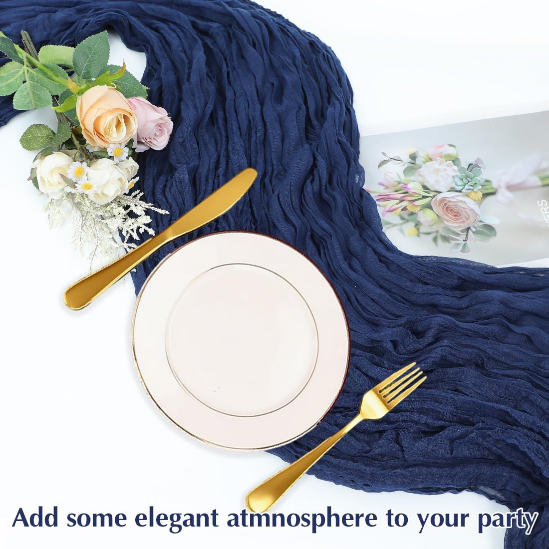 10 Pack Blue Cheesecloth Table Runner -21*120Inch Long Boho Wedding Table Decor, Rustic Gauze Fabric Runner for Bridal Showers, Baby Showers & Parties (Sheer, Lightweight, Wrinkled Design)
