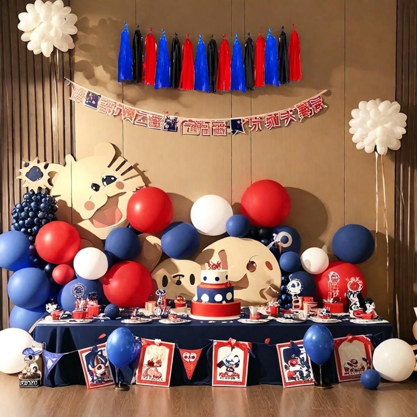 Red Blue and Black Tassel Garland Banner Paper Tassels for Birthday Party Decorations,Pack of 15