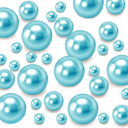 120 PCS 8/14/20mm No Hole Polish Pearl Beads for Centerpiece, Lake Blue Beads Decorative Vase Fillers, Plastics Pearls for Vases, Table Scatters, Wedding Party Decor