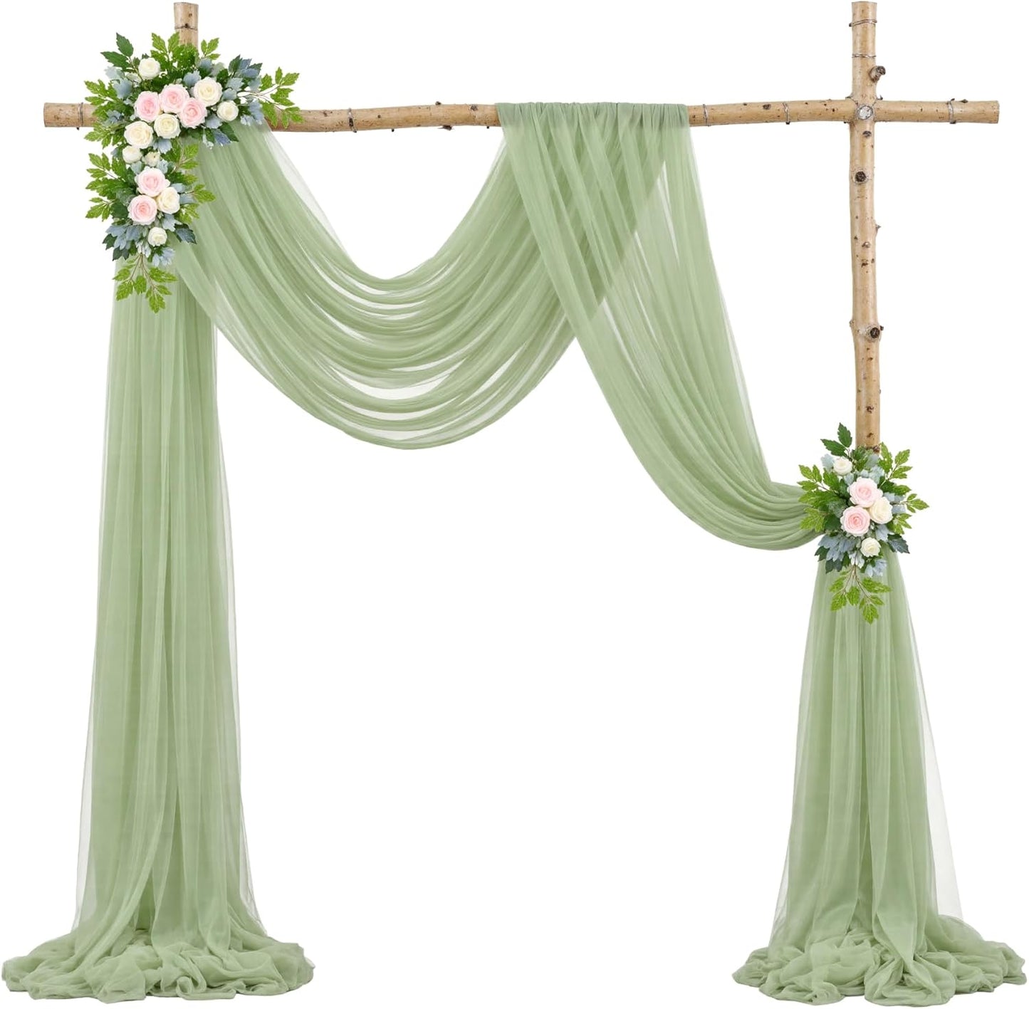 Wedding Arch Draping Fabric Backdrop 2 Panel 60" x 26Ft Sage Green Drapes Curtains for Wedding Reception Sheer Tulle Backdrop Curtain for Ceremony Birthday Party Baby Shower Arbor Ceiling Decorations