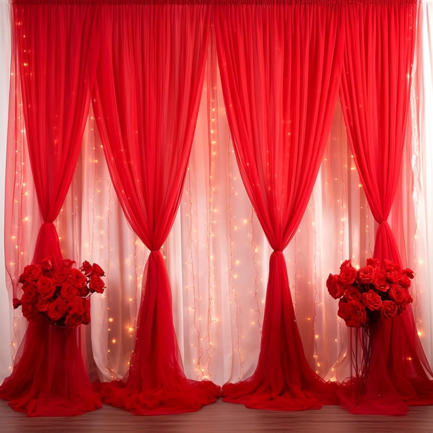 20ft X 10ft Red Tulle Backdrop Curtain for Parites, Sheer Backdrop Curtains Fabric Drapes for Wedding Ceremony Arch Party Stage Decorations