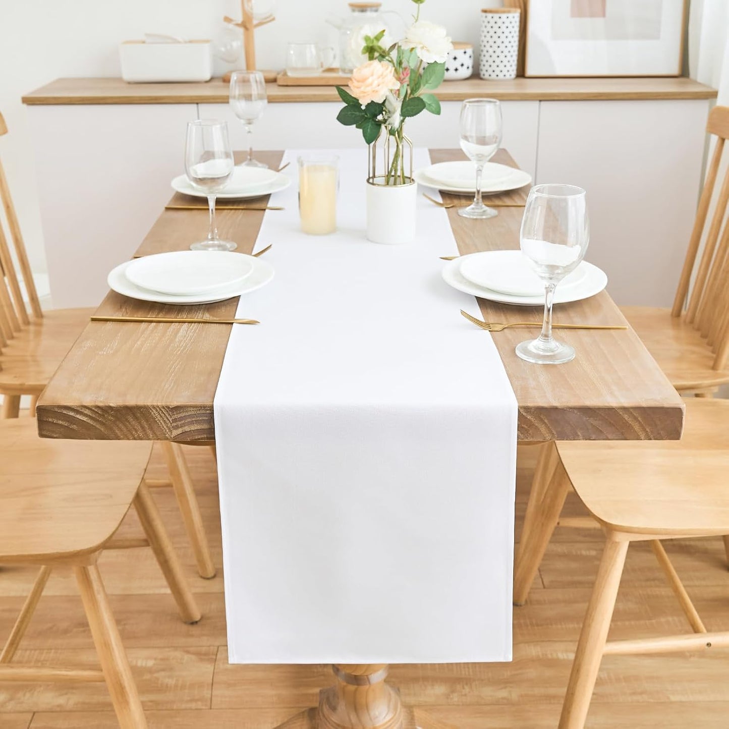 2 Pack White Long Table Runner 12 x 108 Inch Solid Color Farmhouse Runners Coffee Table Dresser for Daily Party Home Decoration