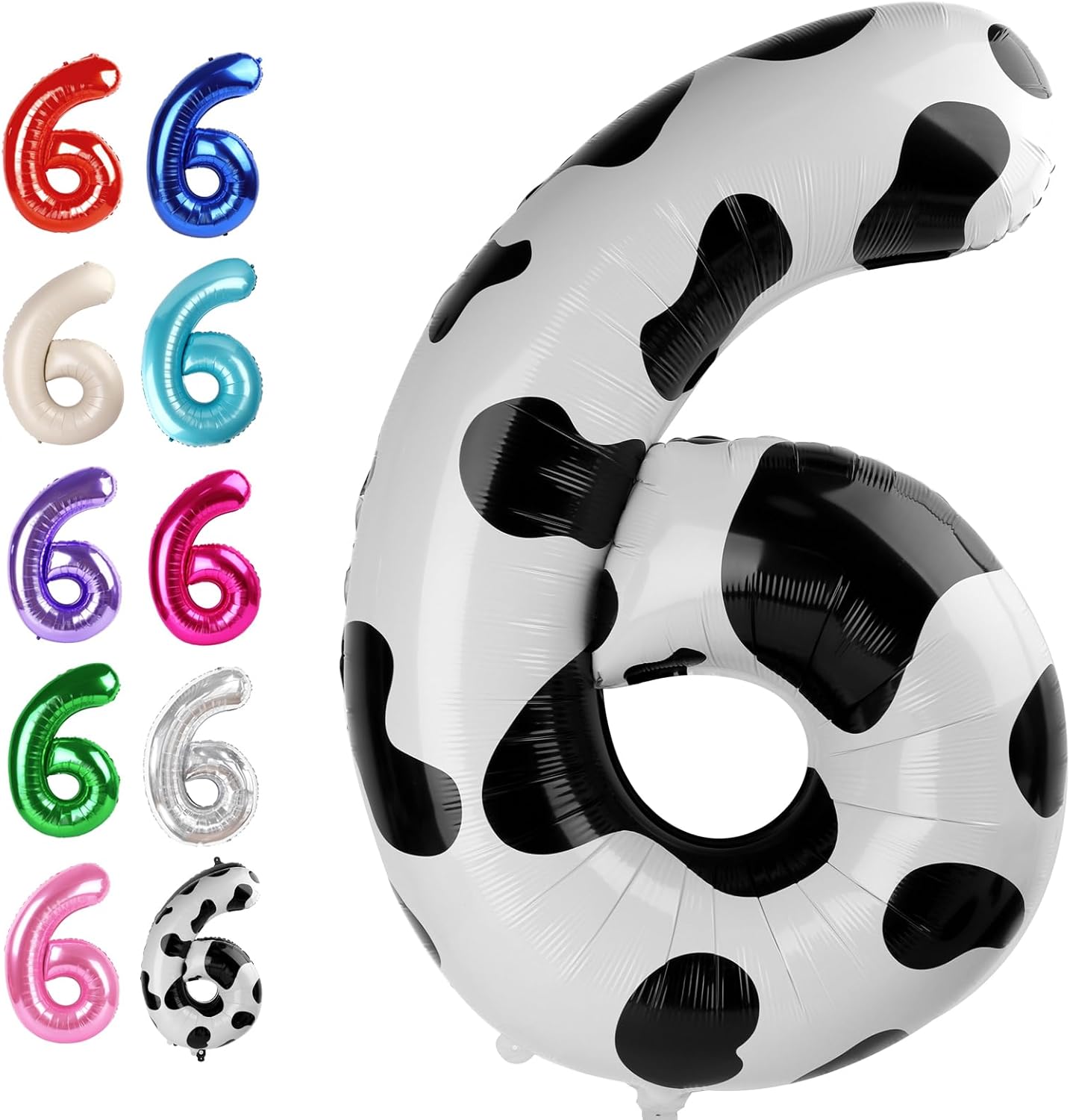 40 Inch Cow Print Mylar Foil Number 6 Birthday Balloon, Digital Balloons for 6 16 Boy Girl Party Decorations Supplies, Big Helium Balloon Numbers for 26 36 46 60 Men Women Anniversary