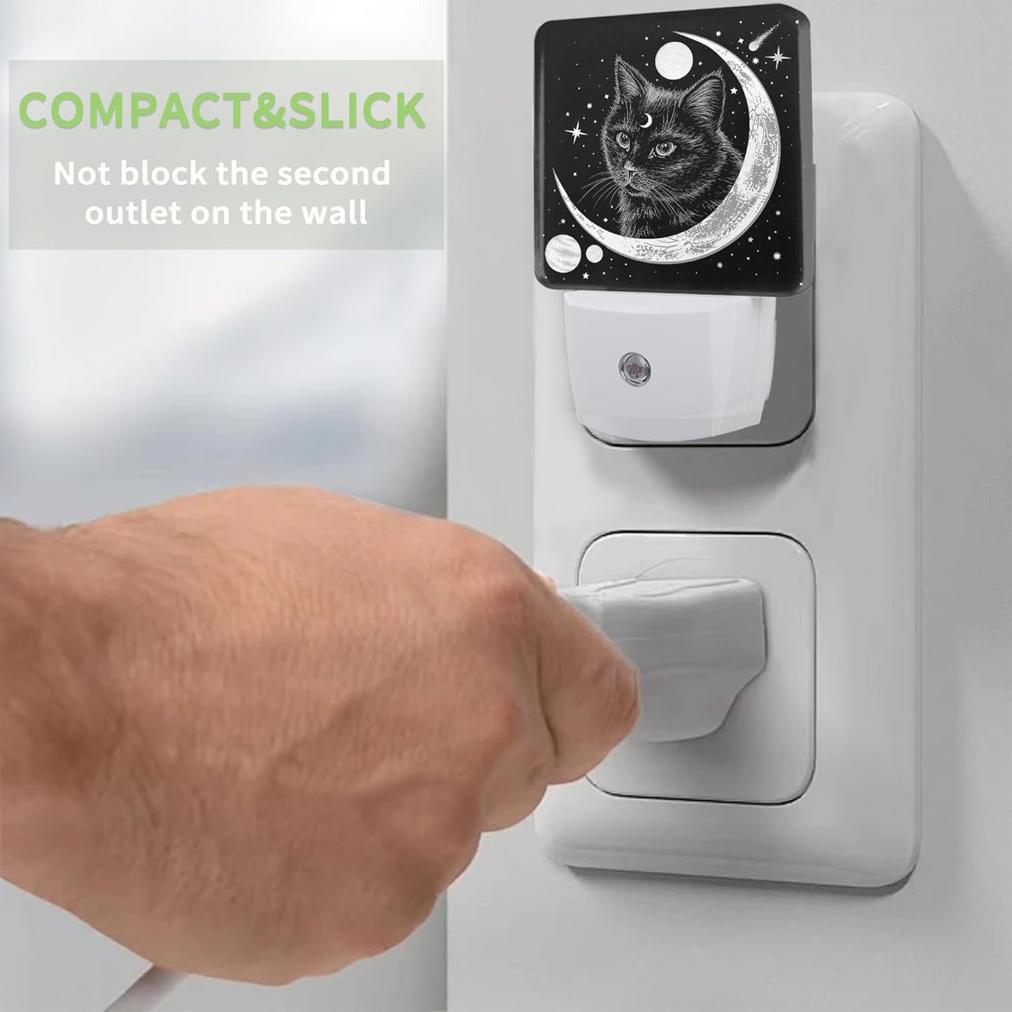 Black Cat Night Light, Moon Night Light Plug into Wall with Dusk to Dawn Sensor, LED Lamp Energy Saving Lights for Men Women Boys Girls,Lamp for Bedroom Bathroom Hallway