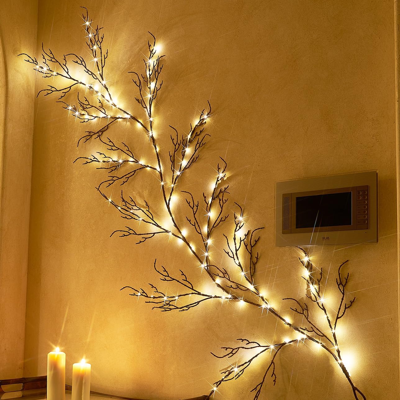 Hairui Lighted Brown Garland 6FT 120 LED Fairy Lights Plug in, Twig Vine with Lights for Christmas Fireplace Mantle Table Decoration Indoor Outdoor