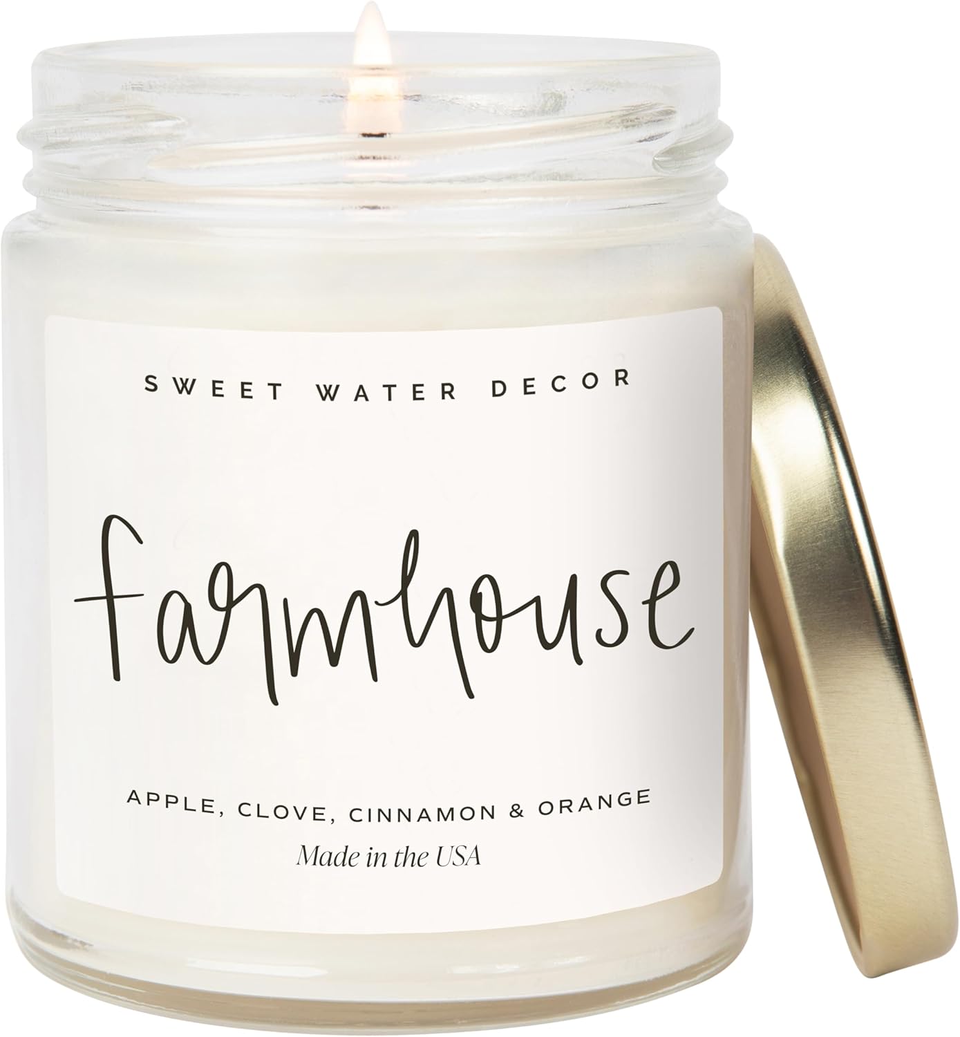 Sweet Water Decor Farmhouse Candle | Autumn, Cinnamon, and Nutmeg, Fall Scented Soy Candles for Home | 9oz Clear Jar, 40 Hour Burn Time, Made in The USA