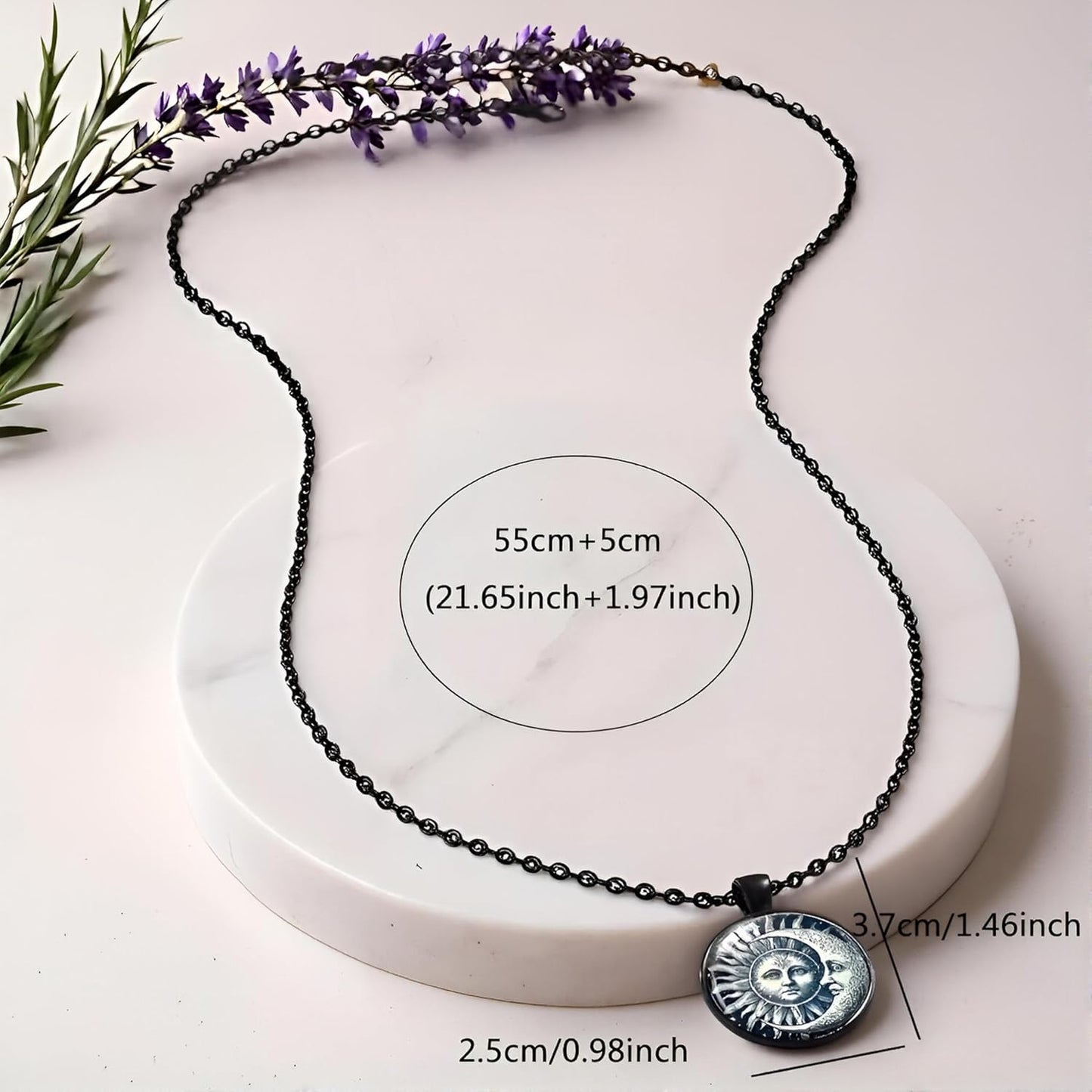 1pc Stunning Round Pendant Necklace - Unique Sun & Moon Pattern, Oil Painting Style Glass Mosaic, Alloy Construction, Trendy Sweater Chain, Fashionable Gift for Women - Christmas or Birthday Gift