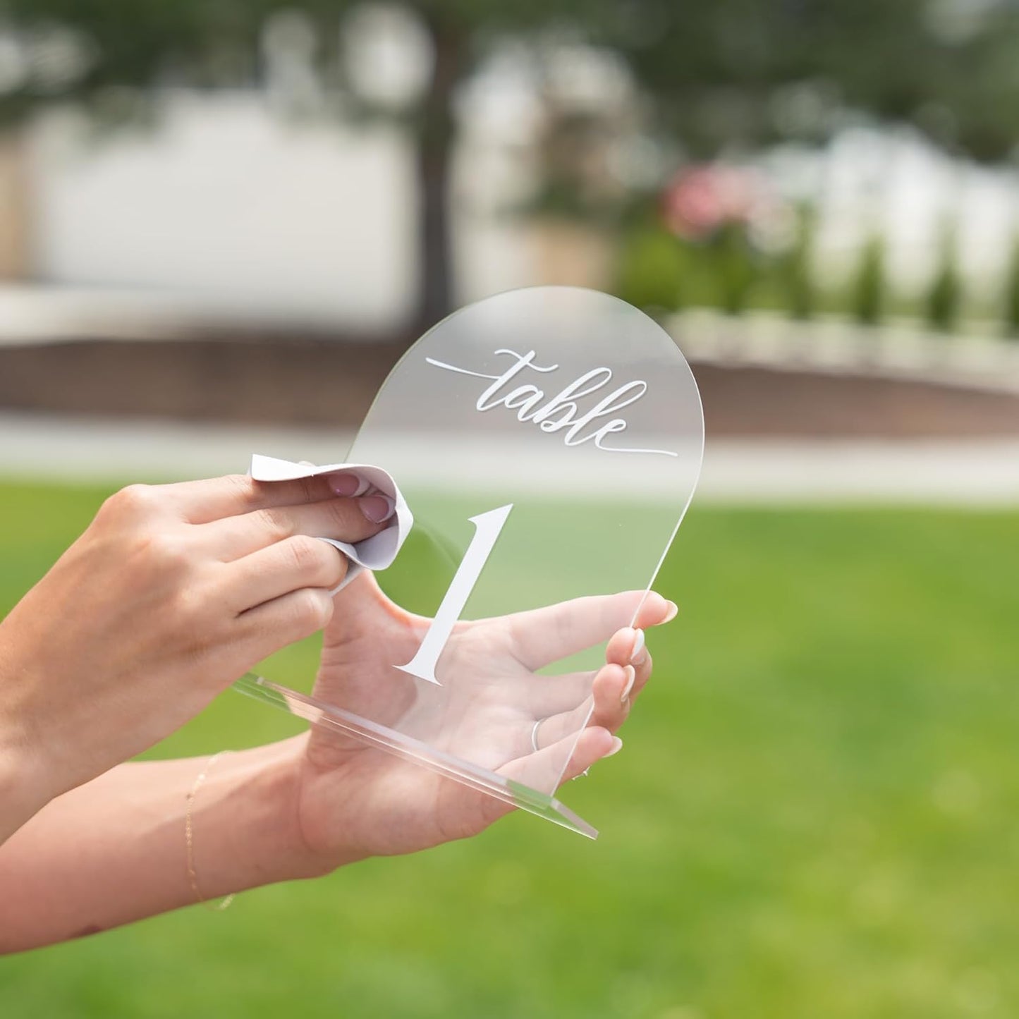 Clear Arch Acrylic Table Numbers for Wedding Reception - 5" x 7" White Font Centerpiece Set with Holder Stands & Head Table Sign - Anniversary, Event, Party, Wedding set 1-10