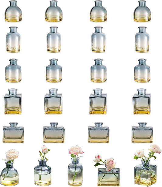 Glasseam Mini Bud Vases for Centerpieces: Clear Small Flower Vase Set of 20 Cute Tiny Glass Table Centerpieces Modern Wedding Birthday Party Baby Shower Dining Room Decoration Yellow Blue