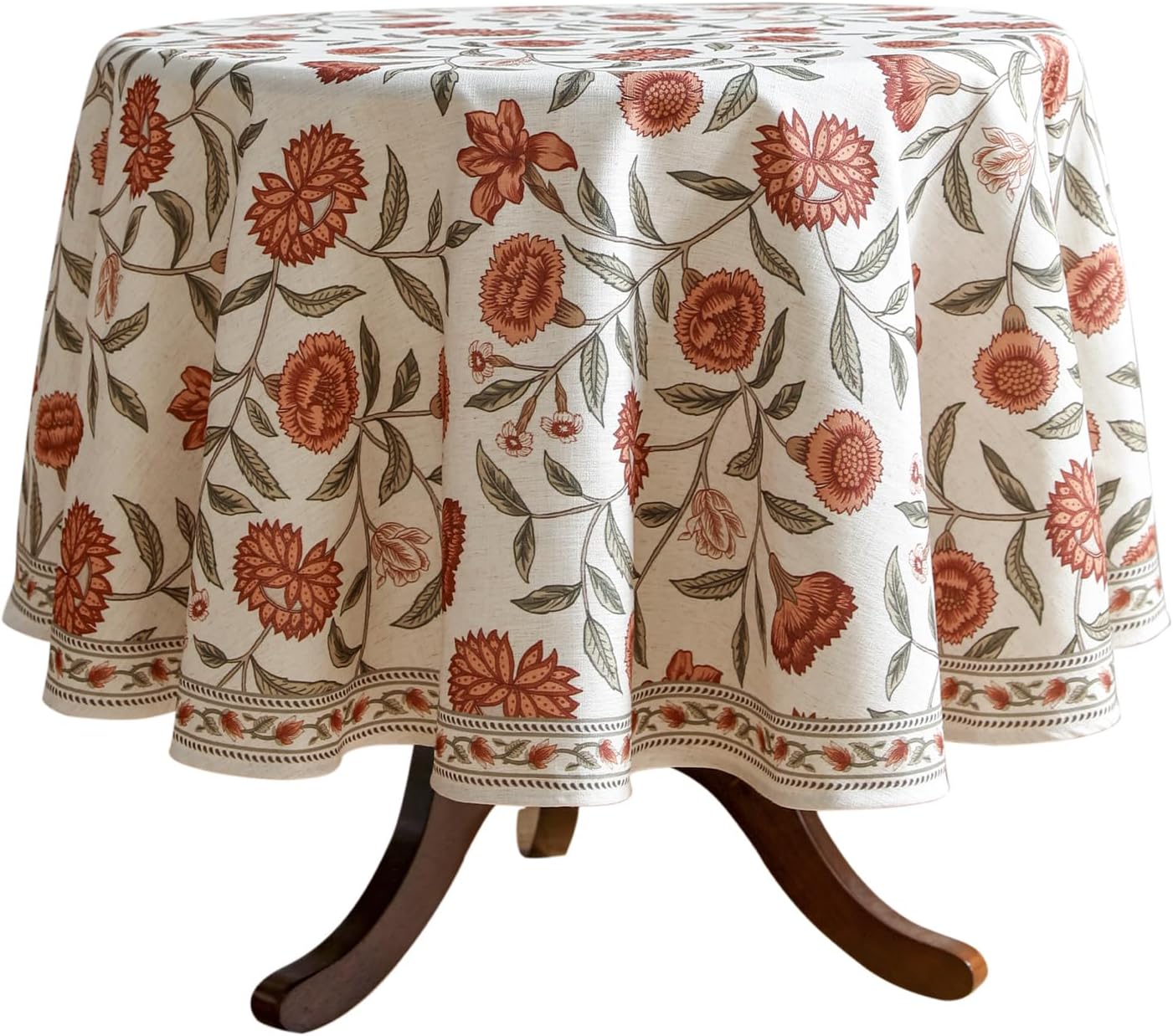 ISAENNE Designer French Small Round Tablecloth,Linen Orange Floral Pattern Indoor Table Cloth,Wrinkle Resistant Decor Table Cloth for Dining Thanksgiving Kitchen Party,Diameter 55"-Alvarado D