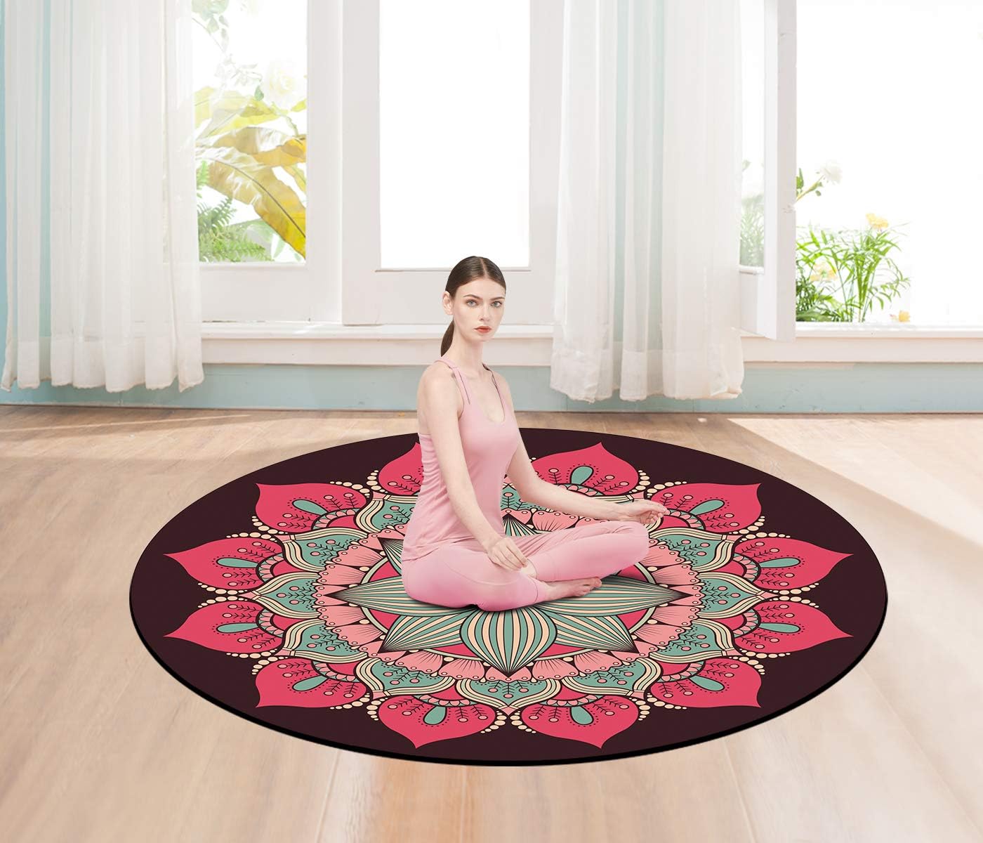 Pilates Mat Round Oversize Yoga Mat Suede Rubber Non-Slip Dia 140cm Exercise Mat Meditation Mat Workout Mat for Home Outdoor